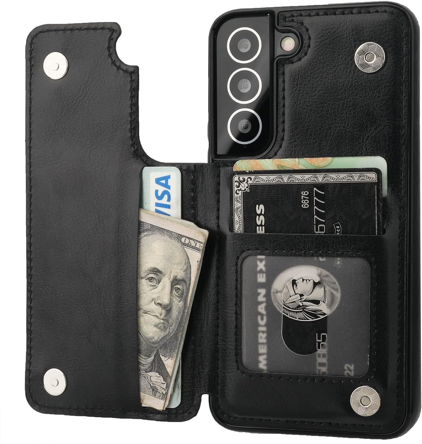 Compatible with Samsung Galaxy S22 Wallet Case with Card Holder, PU Leather Kickstand Card Slots Case, Double Magnetic Clasp and Durable Shockproof Cover 5G 6.1 Inch(Red)