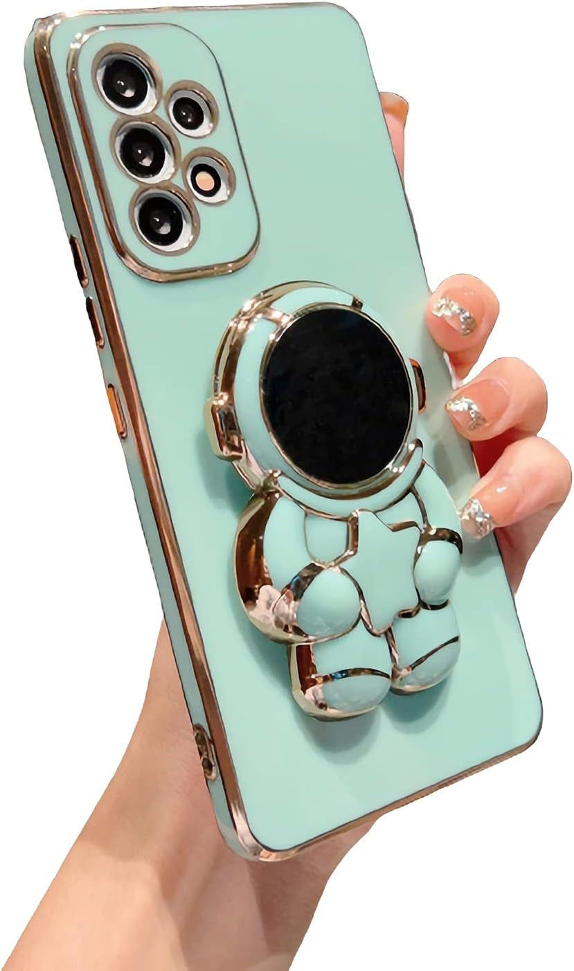 Compatible with Samsung Galaxy A53 5G Case, Plating Astronaut Hidden Stand Case Camera Len Protection Soft Silicone Shockproof Bumper Cute Case for Galaxy A53 6.5 Inch (White)