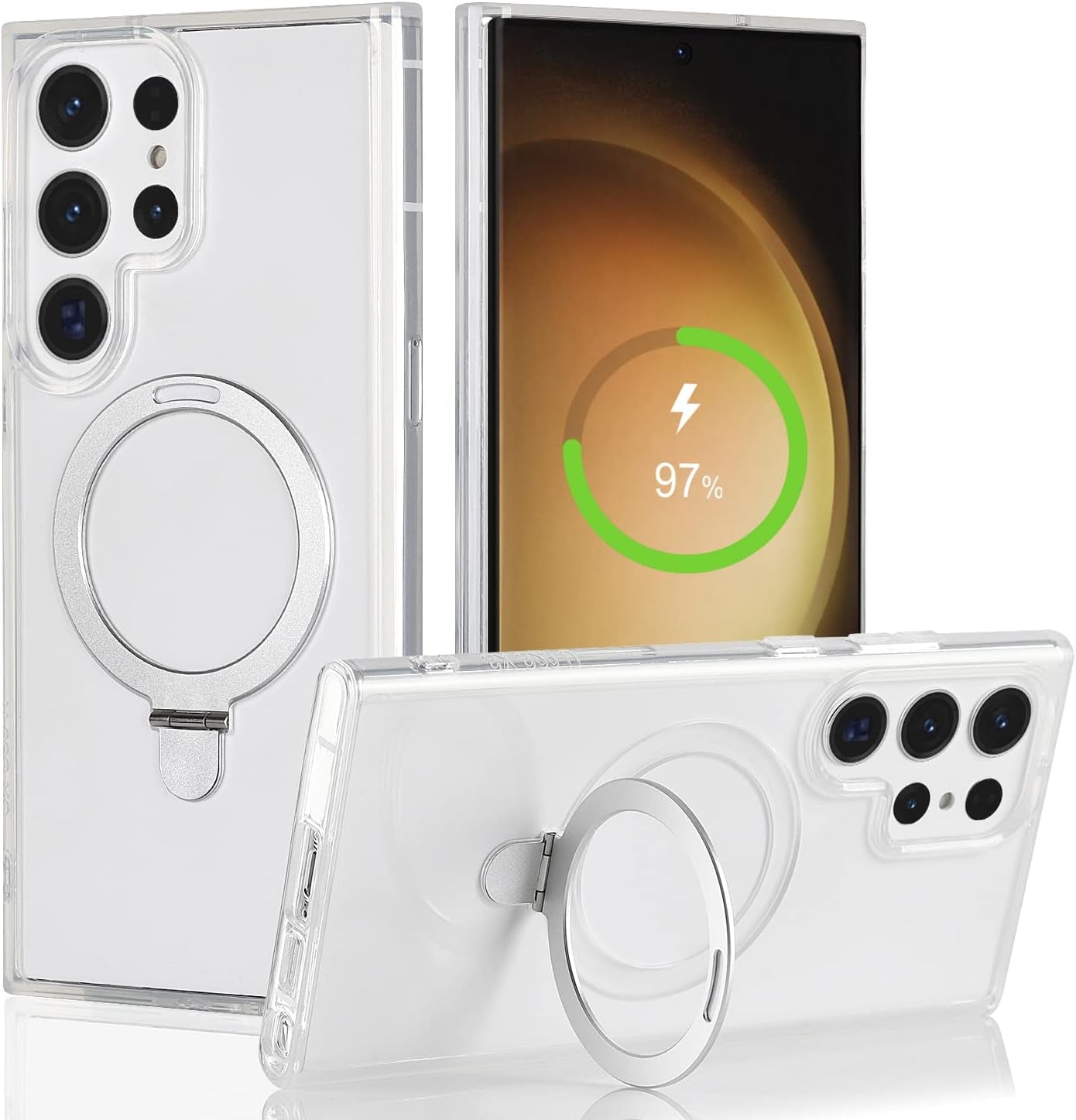 Cavor for Samsung Galaxy S22 Ultra Phone Case Magsafe for Women,S22 Ultra Case with Kickstand, Magnetic Case for Samsung S22 Ultra Case, Full-Body Shockproof Slim Women Case-Crystal Clear-Wine Red