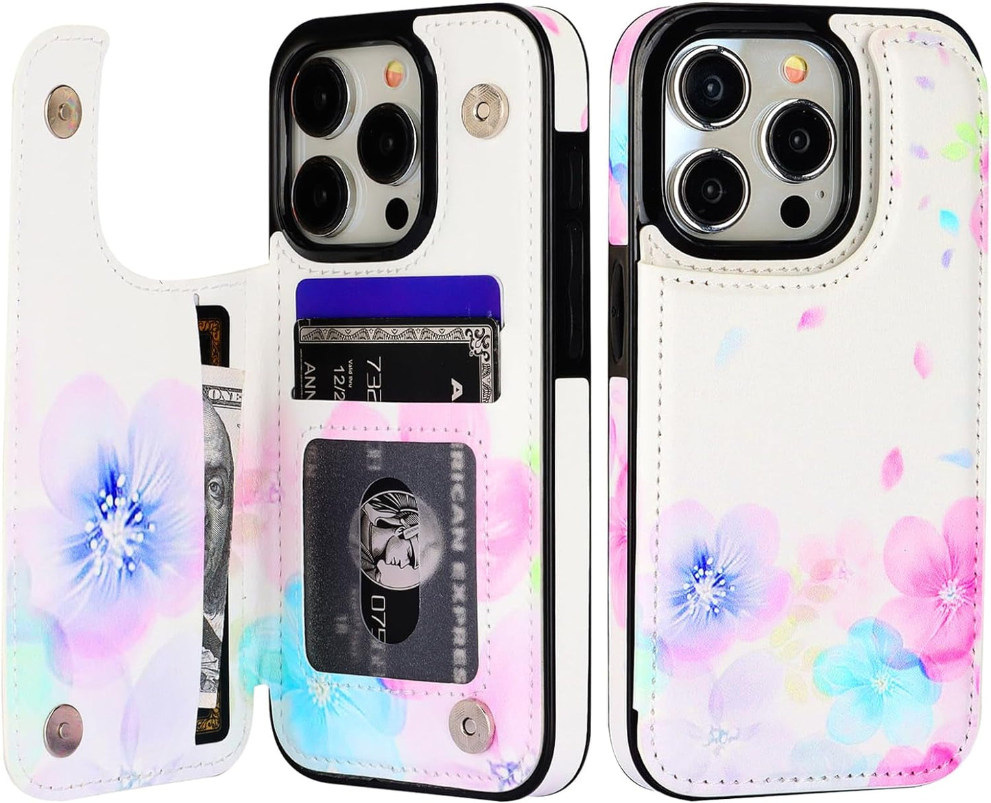 HAOPINSH for Iphone 15 Pro Wallet Case with Card Holder, Blooming Sunflowers Pattern Back Flip Folio PU Leather Kickstand Card Slots Case for Women Girls, Double Magnetic Clasp Cover 6.1" HAOPINSH Pale Flower