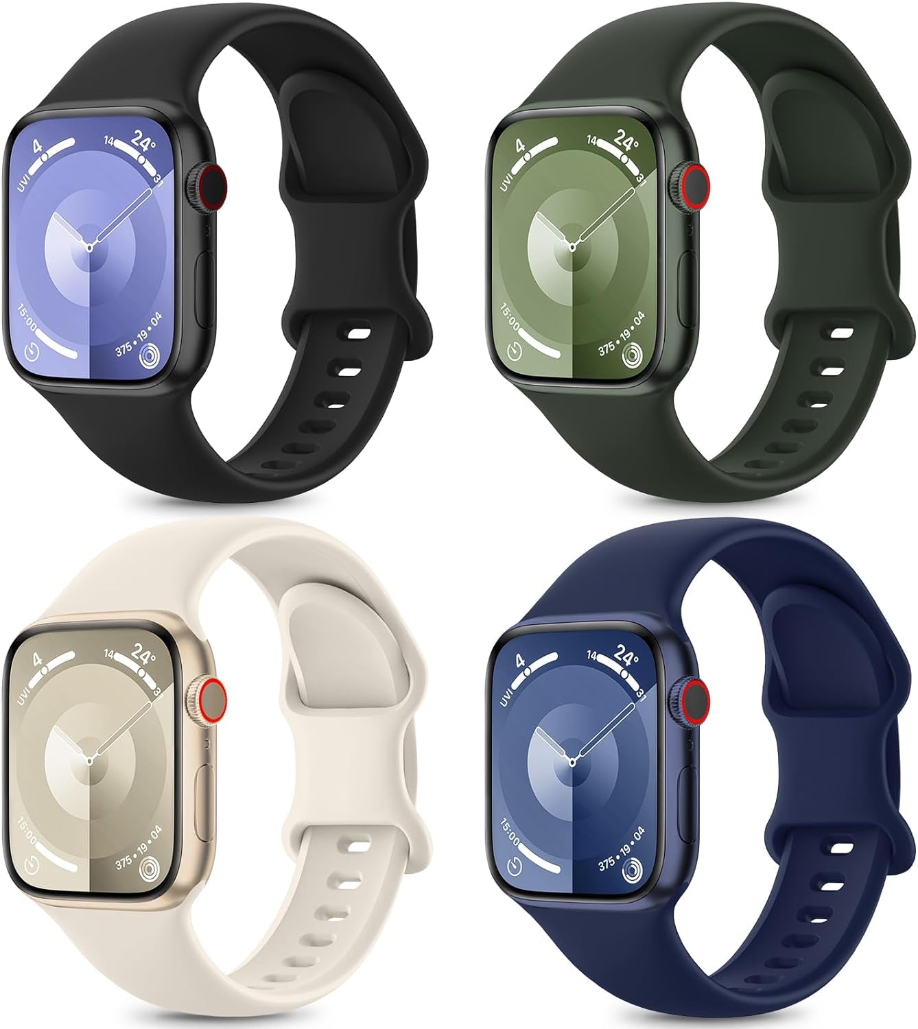 4 Pack Sport Bands Compatible with Apple Watch Bands Series 9, Watch Band for Women 38Mm 40Mm 41Mm 42Mm 44Mm 45Mm 49Mm,Soft Silicone Waterproof Strap for Iwatch Bands SE 8, 7, 6, 5, 4, 3, 2, 1