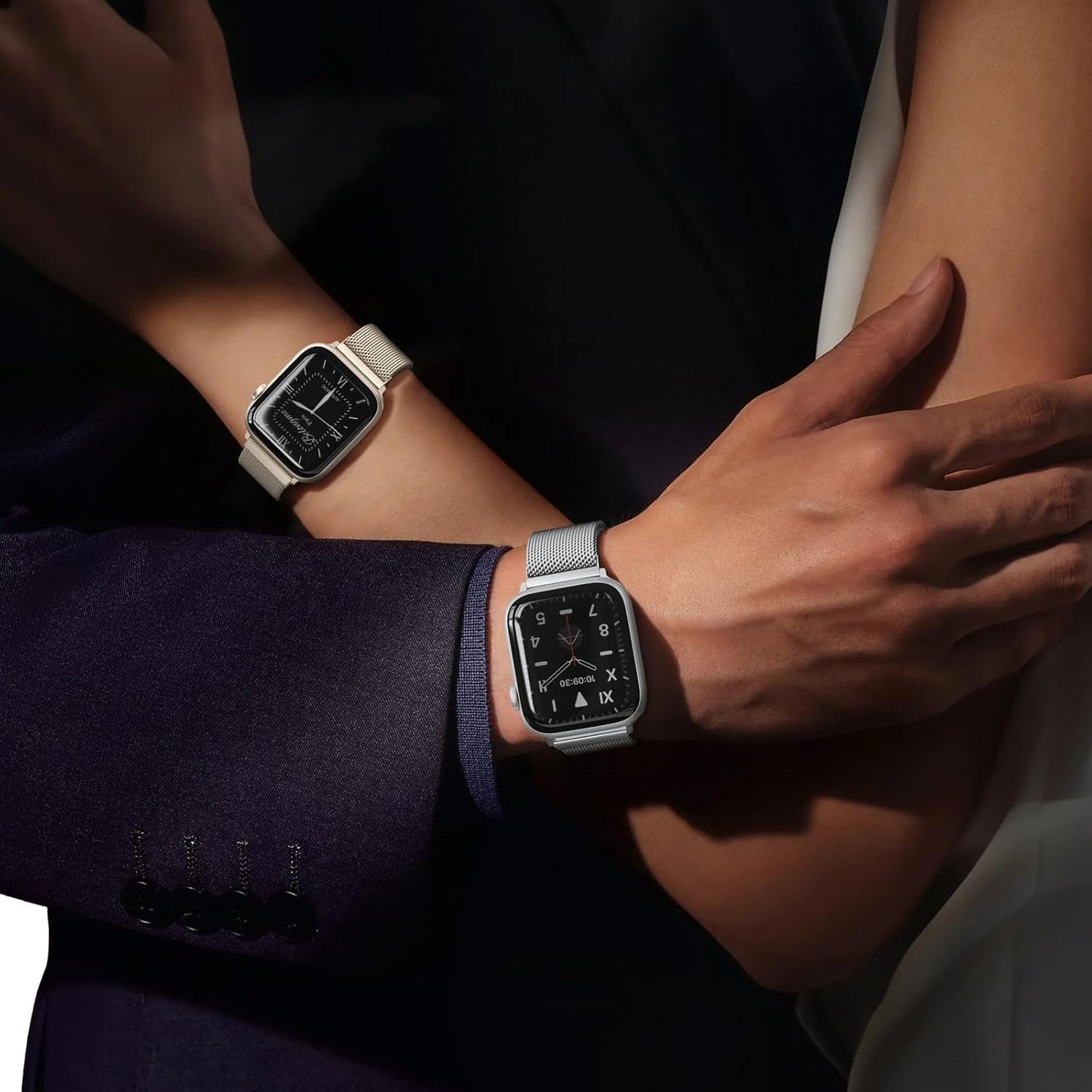 BELONGME 3 Pack Mesh Loop Compatible with Apple Watch Band 40Mm 41Mm 38Mm 42Mm 44Mm 45Mm 49Mm Series Ultra SE 9 8 7 6 5 4 3 2 1 Women Men, Stainless Steel Metal Strap Magnetic Clasp for Iwatch Bands