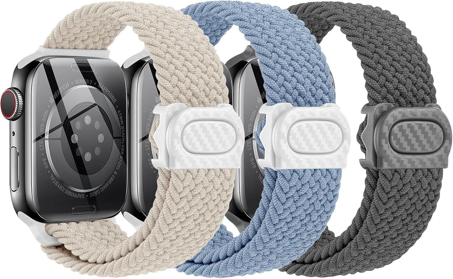 Braided Band for Kids Apple-Watch Band - 3 Pack Nylon Elastic Adjustable Replacement Bands for Iwatch Ultra Series 9 8 7 6 5 4 3 SE SE2 38Mm 40Mm 41Mm 42Mm 44Mm 45Mm 49Mm for Teen Girls Boys Wrist