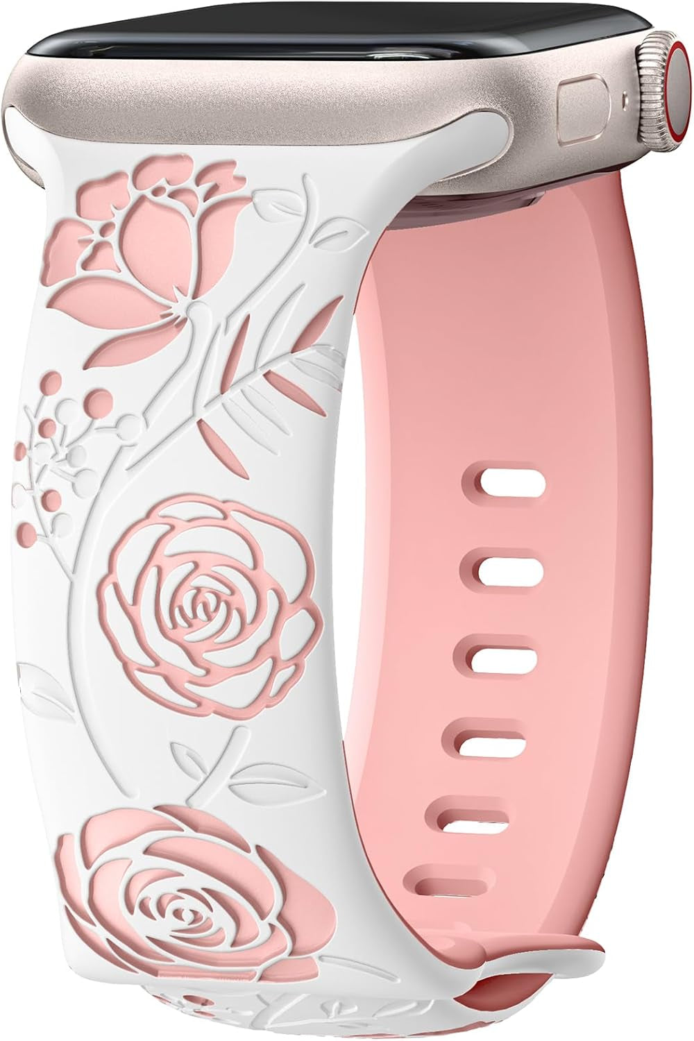 Floral Engraved Band Compatible with Apple Watch Bands 40Mm 44Mm 41Mm 45Mm 49Mm 38Mm 42Mm Women,Designer Cute Flower Pattern Soft Silicone Sport Strap for Iwatch Ultra SE Series 9 8 7 6 5 4 3 2 1