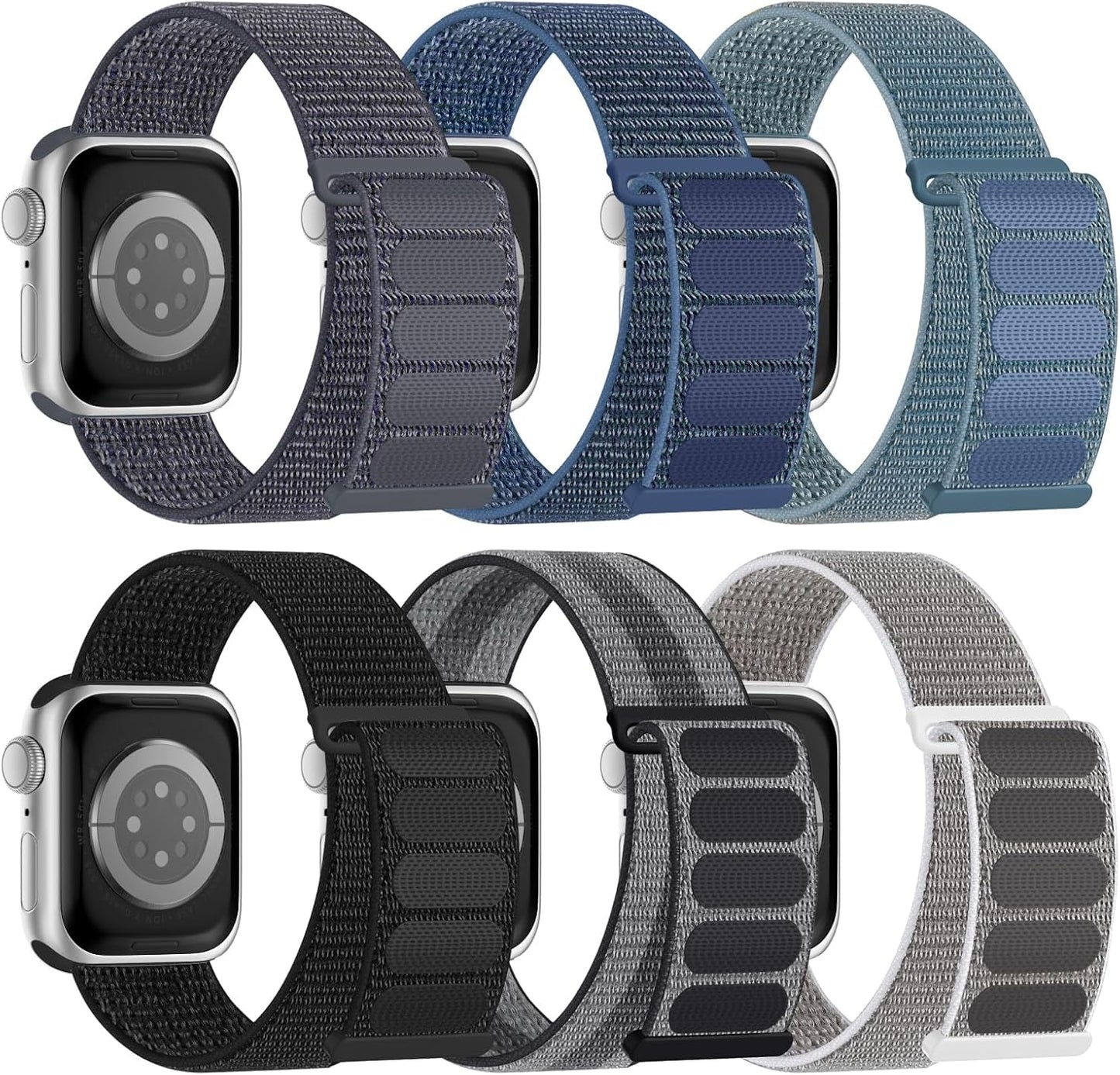 6 Pack Sport Nylon Loop Band Compatible with Apple Watch Bands 38Mm 40Mm 41Mm 42Mm 44Mm 45Mm 49Mm for Women Men, Adjustable Breathable Braided Straps for Iwatch Series 9/8/7/6/5/4/3/2/1/Se/Ultra