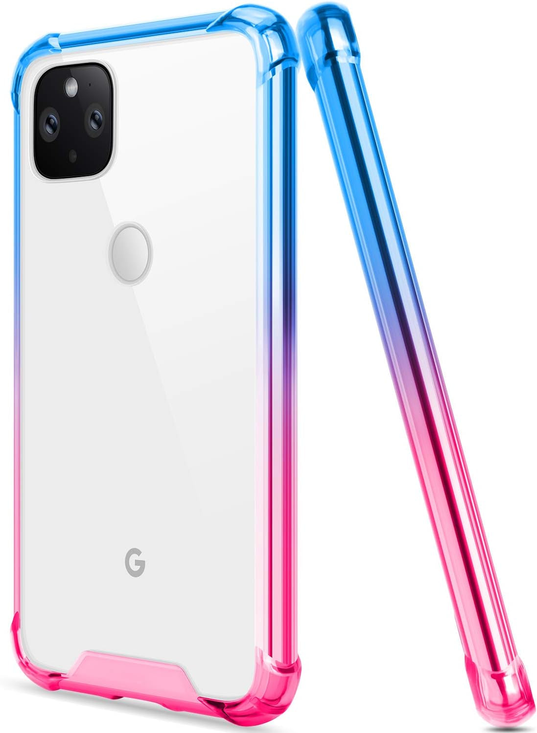 Salawat for Google Pixel 5 Case, Clear Cute Gradient Slim Phone Case Cover Reinforced TPU Bumper Hard PC Back Shockproof Protective Case for Google Pixel 5 6.0 Inch 2020 (Pink Gold) SALAWAT Blue Pink