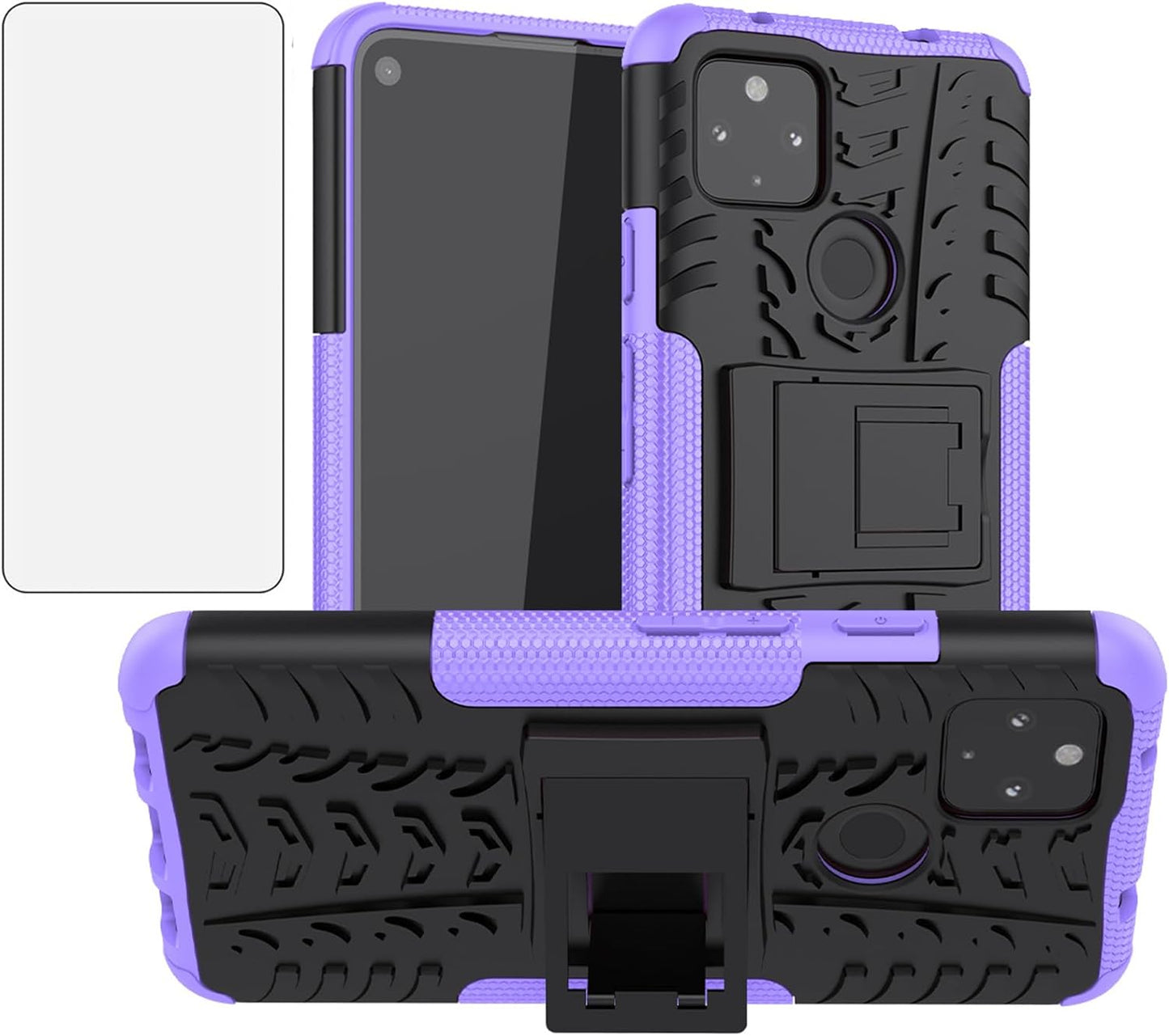 Asuwish Phone Case for Google Pixel 4A 5G 6.2 with Tempered Glass Screen Protector and Slim Stand Hybrid Heavy Duty Rugged Protective Cell Cover Pixel4A5G UW Pixel4A 5G Pixle A4 G5 4A5G Women Green Asuwish Purple For Pixel 4A 5G