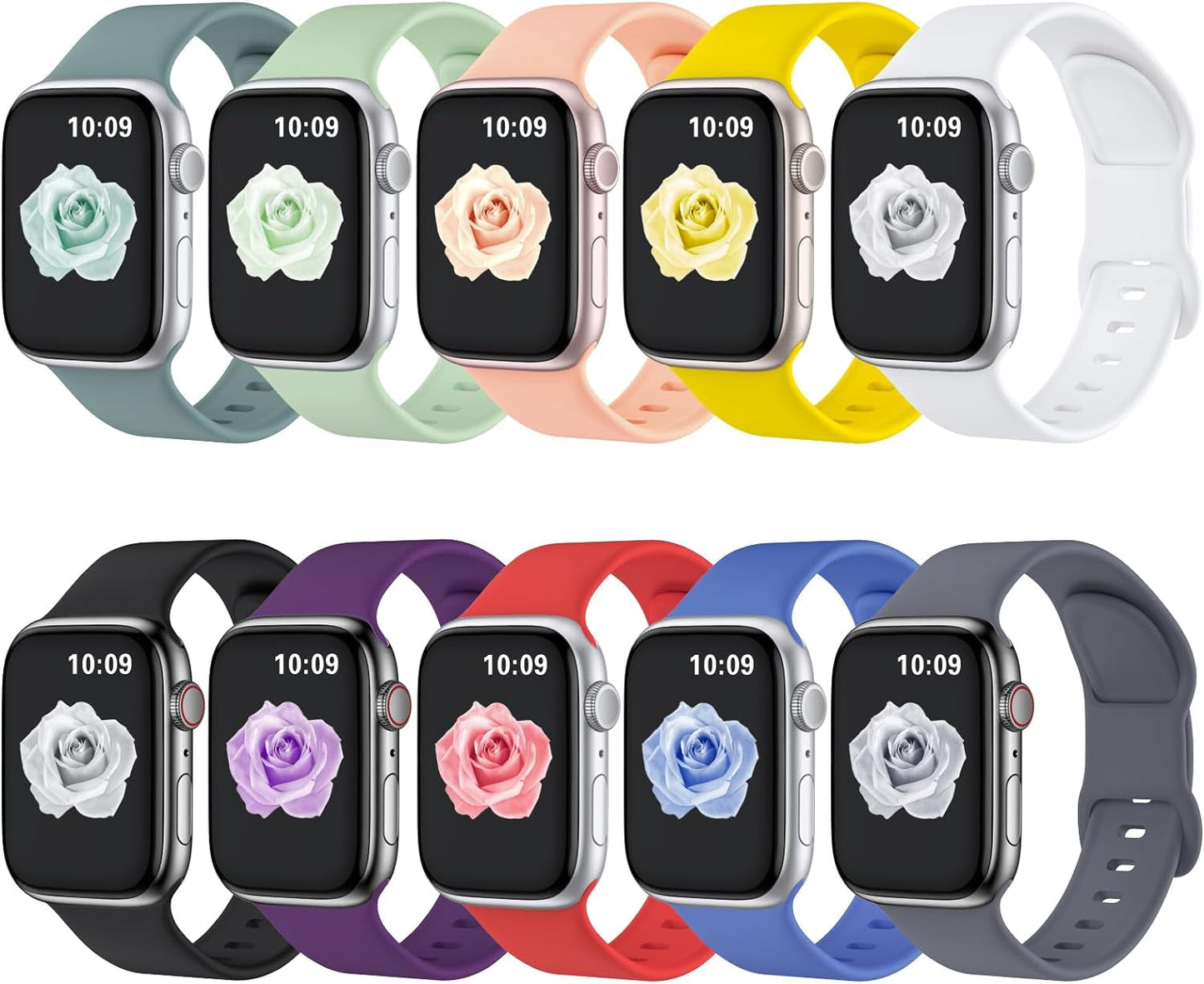 10 Pack Sport Bands Compatible with Apple Watch Band 40Mm 41Mm 44Mm 45Mm 49Mm 38Mm 42Mm Women Men, Soft Silicone Waterproof Strap Iwatch Bands for Apple Watch Series 9 8 7 6 5 4 3 2 SE Ultra