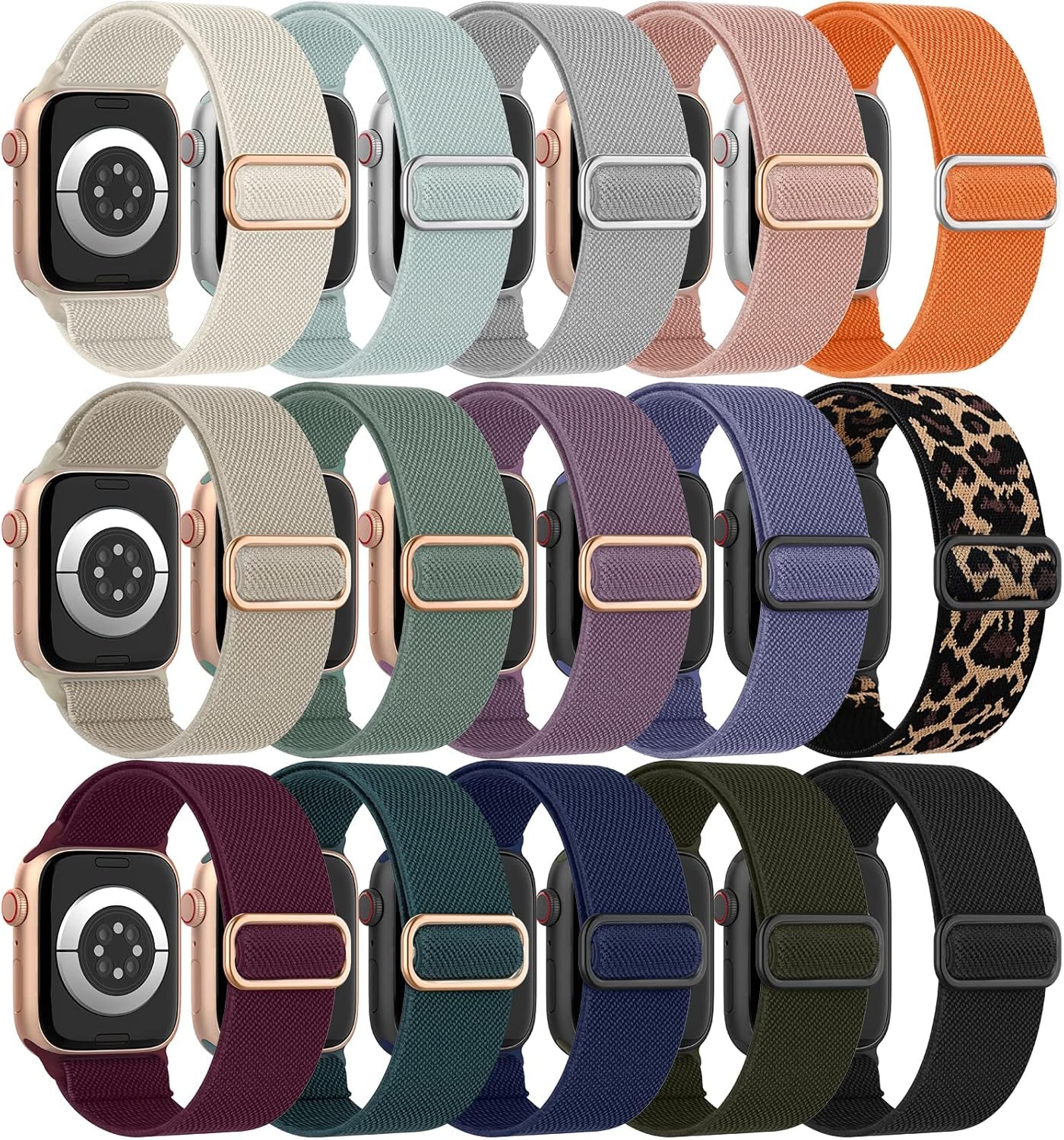 15 Pack Stretchy Sport Loop Compatible with Apple Watch Bands 40Mm 44Mm 41Mm 45Mm 38Mm 42Mm 49Mm Women Men,Elastic Nylon Replacement Straps Wristbands for Series Ultra SE 9 8 7 6 5 4 3 2 1