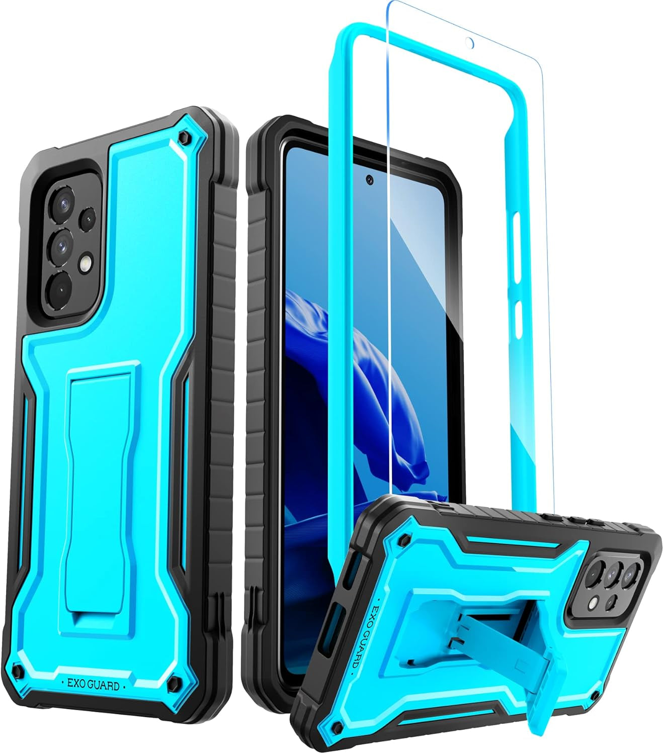 Exoguard for Samsung Galaxy A53 Case, Rubber Shockproof Full-Body Cover Case with Screen Protector for Samsung A53 5G Phone, Built-In Kickstand (Orange)