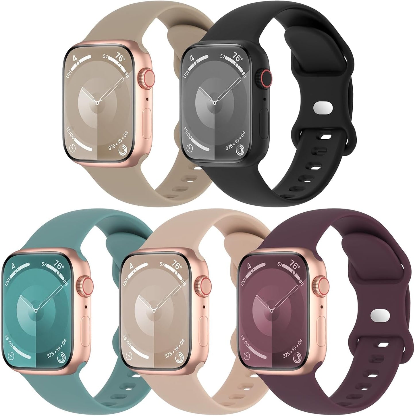 5 Pack Sport Silicone Bands Compatible with Apple Watch Band 38Mm 40Mm 41Mm 42Mm 44Mm 45Mm 49Mm, Soft Waterproof Strap Wristbands for Iwatch Ultra/2 Series 9/8/SE/7/6/5/4/3/2/1 Women Men