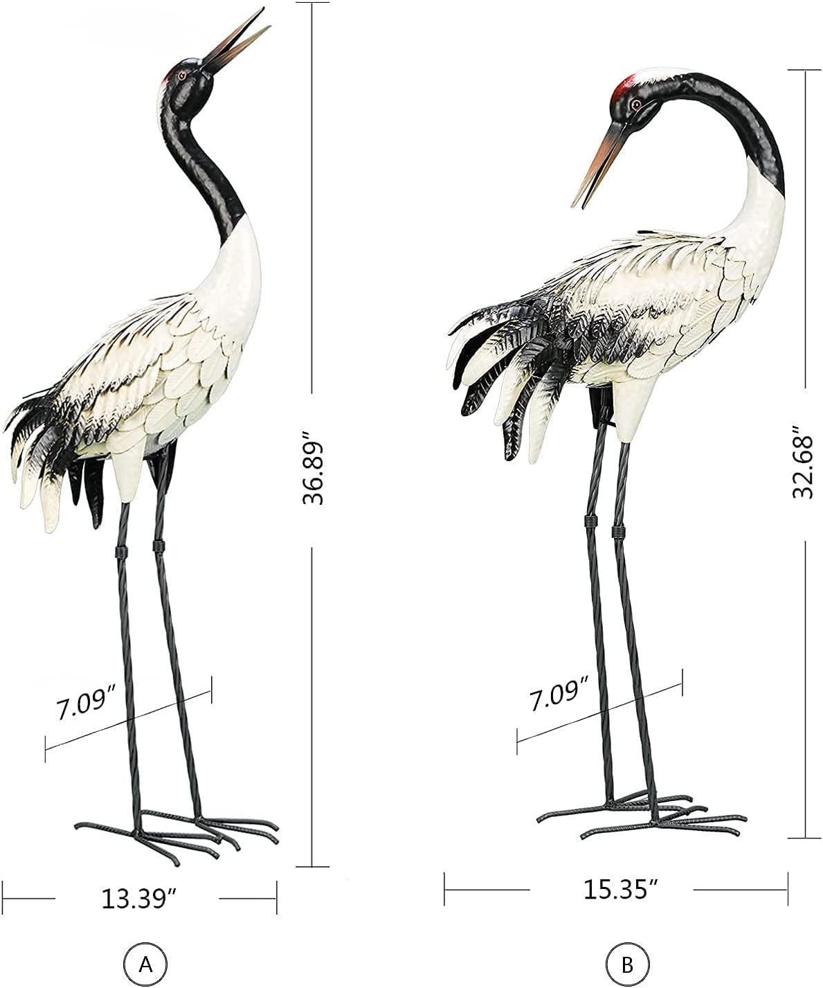 Chisheen Garden Crane Statues Outdoor Heron Red Crowned Crane Metal Yard Art Sculpture,Set of 2 Chisheen