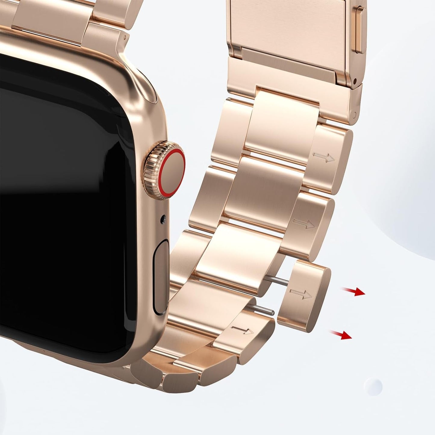 Finestone Metal Band for Apple Watch - No Tool Needed Apple Watch Stainless Steel Band Compatible with Apple Watch 41Mm 40Mm 38Mm - Magnetic Clasp Strap for Iwatch Series 9/8/7/6/5/4/3/2/1 SE Rose Gold