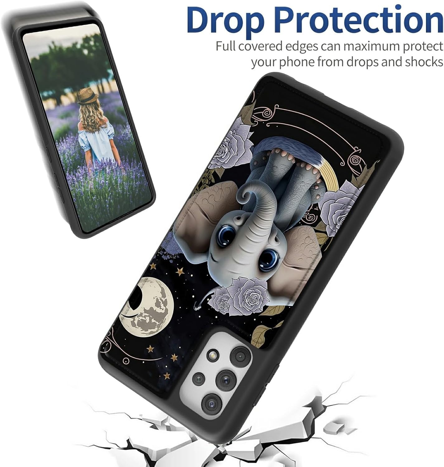 Case for Samsung 53 5G 6.5" Wallet Phone, Credit Card Holder Slots Cover & Hard PC Shockproof Soft Silicone Dual Layer Protection Flip Case for Samsung Galaxy A53 5G 2022, Elephant Flowers