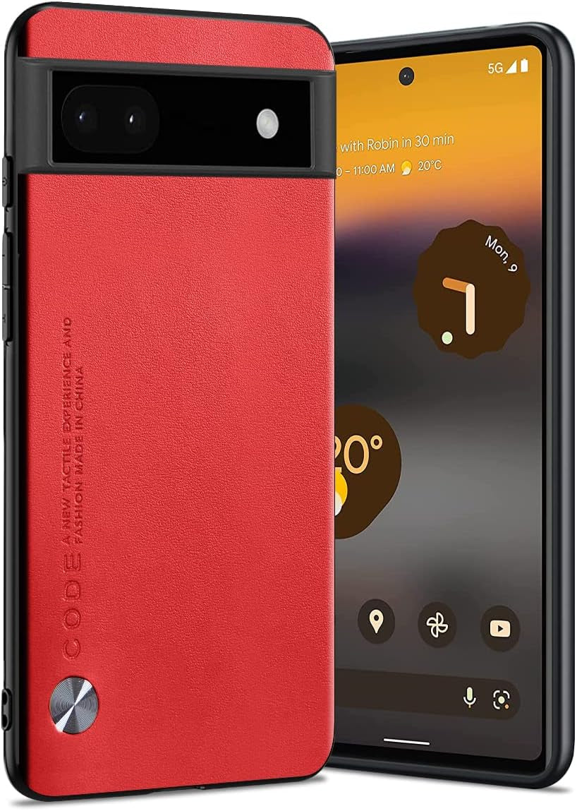 For Google Pixel 6A Case 5G (2022), Soft TPU Artificial Leather Case,Extremely Light Ultra-Light Camera Protection Leather Cover Case for Google Pixel 6A 5G(Orange) Puxssul Red
