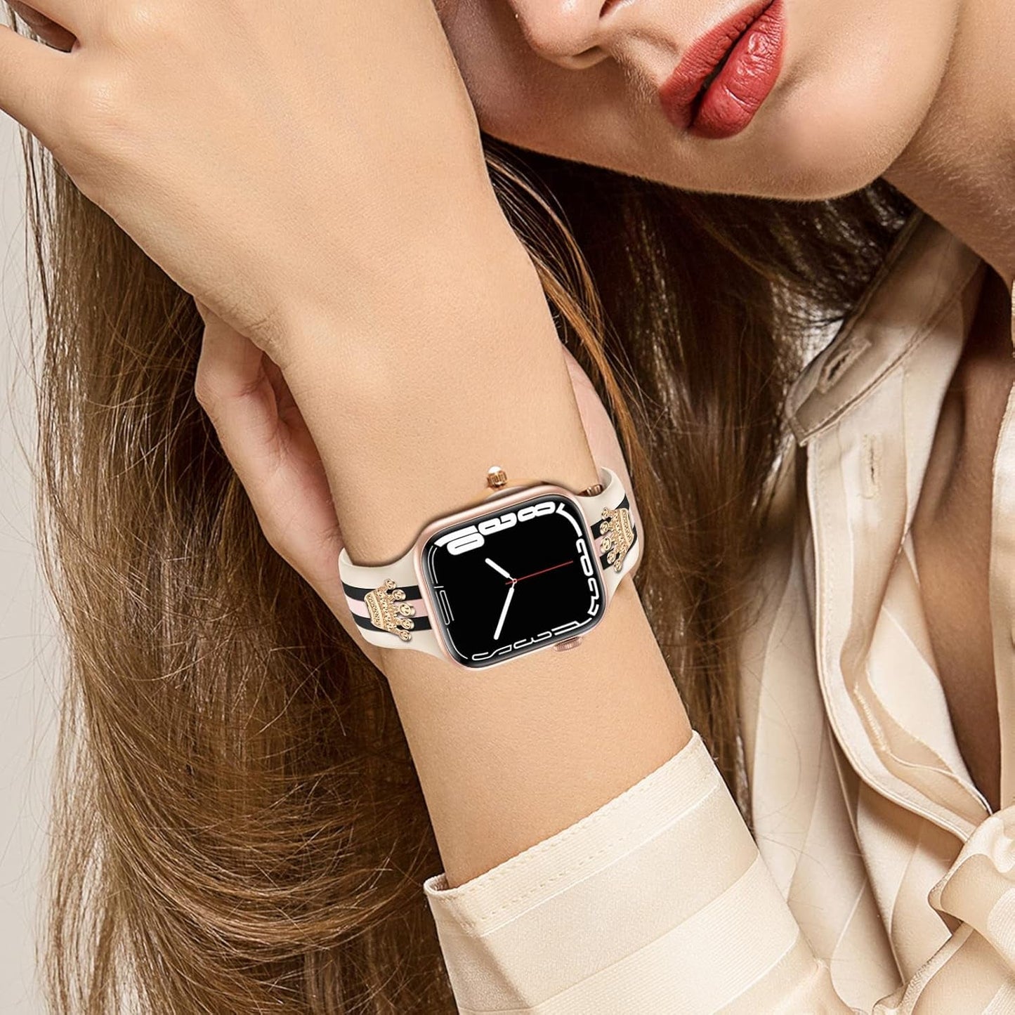 Designer Band with Charms Decor Compatible with Apple Watch Band 38Mm 40Mm 41Mm Women Men, Stylish Silicone Sport Wristbands for Iwatch Series 8 7 6 5 4 3 2 1 SE Ultra