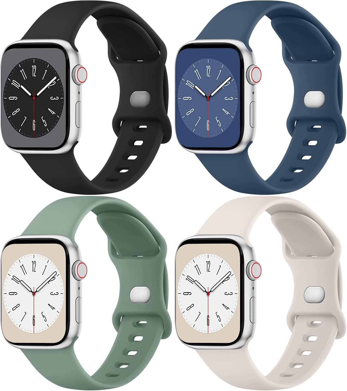 4 Pack Silicone Bands Compatible with Apple Watch Band 38Mm 40Mm 41Mm 42Mm 44Mm 45Mm 49Mm, Soft Waterproof Wristbands Sport Straps for Iwatch Series 9 Ultra SE 8 7 6 5 4 3 2 1 Women Men