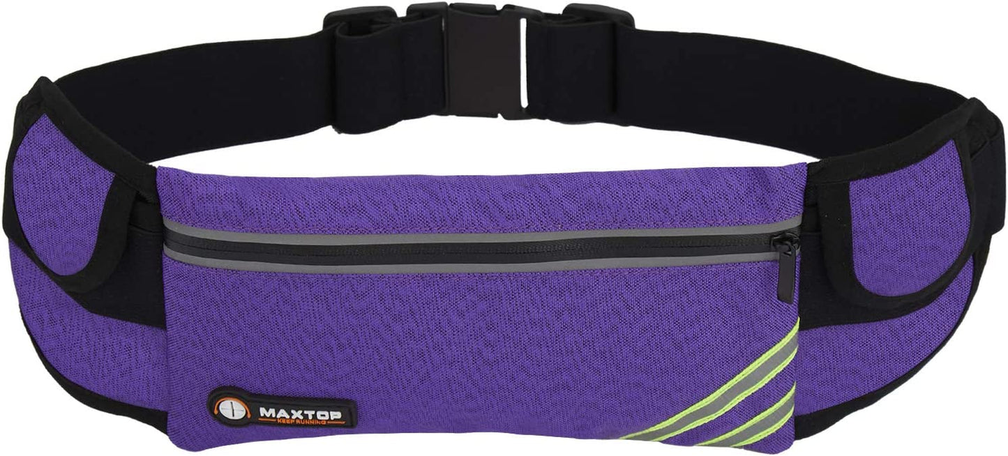 【2 Packs Family Share Bundle】Fanny Packs for Women Men Running Belt Waist Pack Bag for Workout Gym Exercise Walking Hiking Belt Bag Waist Pouch Fits Iphone Cell Phone Holder for Travel Money Belt MAXTOP Purple Running Money Belt