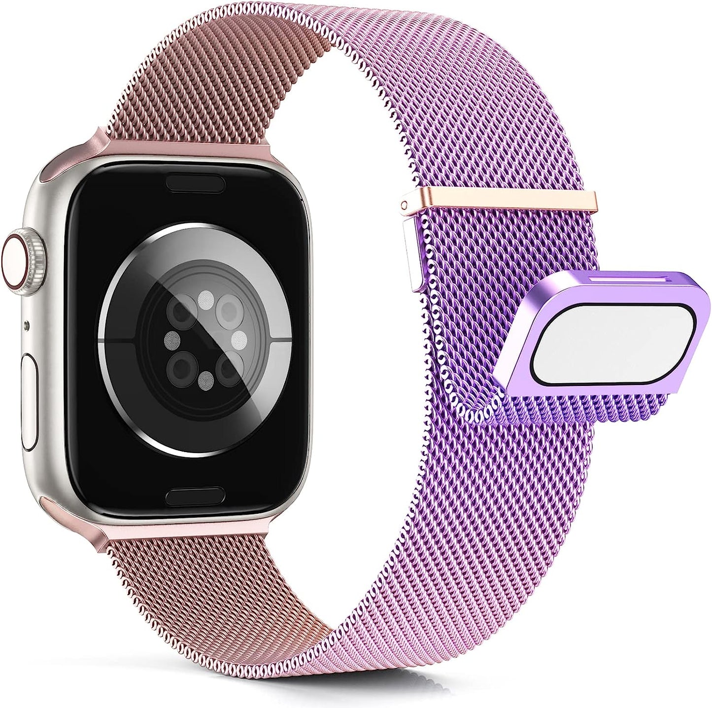Merlion Magnetic Band for Apple Watch Band 41Mm 40Mm 38Mm 49Mm 45Mm 44Mm 42Mm for Women Men, Mesh Stainless Steel Dual Magnetic Clasp Strap for Iwatch Series 8 7 6 5 4 3 2 1 SE Ultra Merlion Purple and Pink 42/44/45/49mm