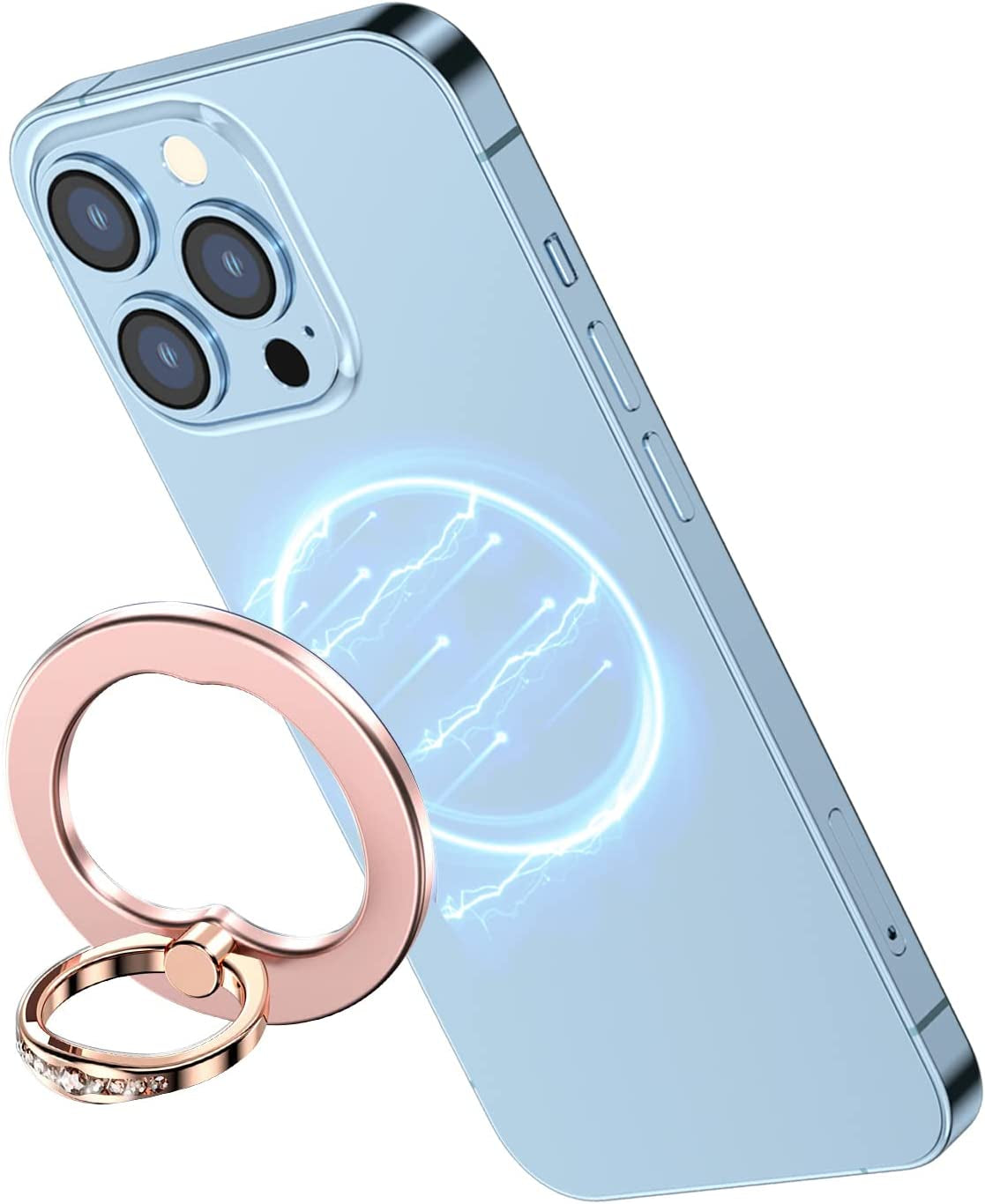 AUROX Magnetic Phone Ring Holder for Iphone 14 13 12 Magnetic Phone Grip for Magsafe Accessories 360° Rotation Adjustable Phone Finger Ring StandăRemovable for Wireless Chargingă(Light Blue) AUROX Pink