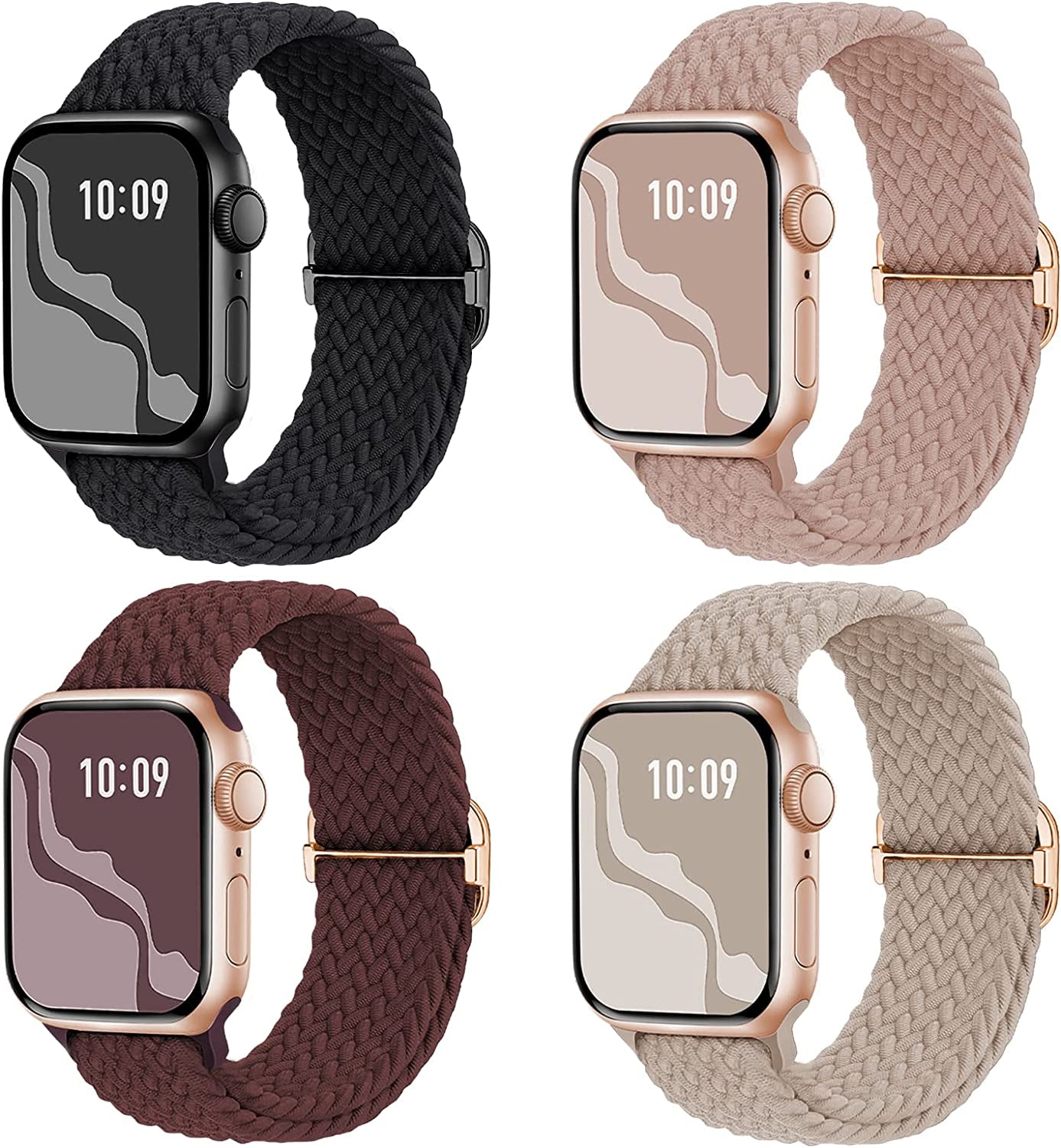 Braided Stretchy Solo Loop Compatible for Apple Watch Band 38Mm 40Mm 41Mm 42Mm 44Mm 45Mm 49Mm for Women Men, Nylon Elastic Straps Wristbands for Iwatch Series 8 7 6 SE 5 4 3 2 1 Ultra, 4Packs Suitisbest Milk Tea/Nude Pink/Wine/Black 38/40/41mm