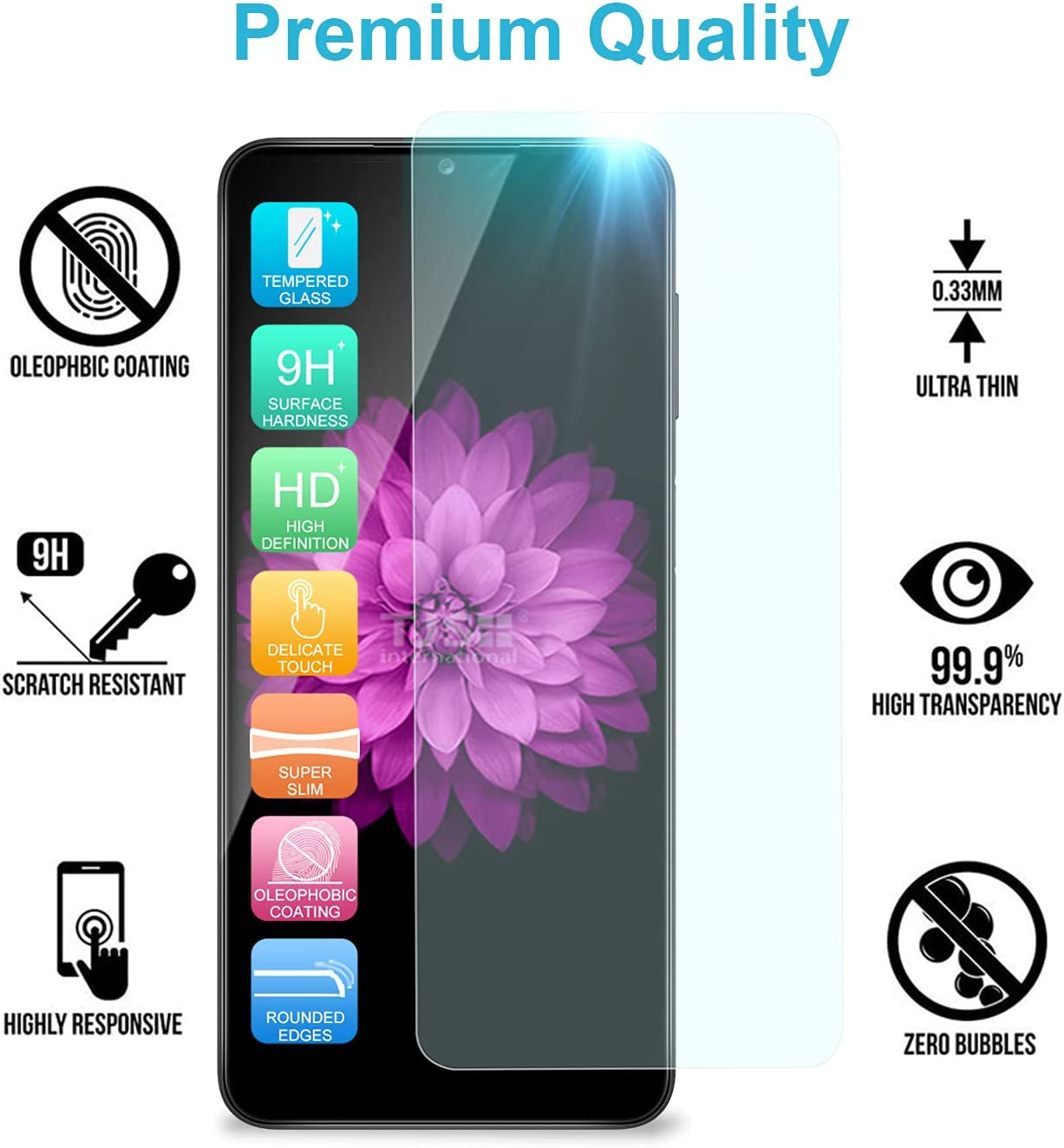 TJS Compatible with Samsung Galaxy A53 5G Case, with Tempered Glass Screen Protector, Hybrid Shockproof Protective Cover Hard Back Drop Protection Phone Case Cover (Clear) TJS