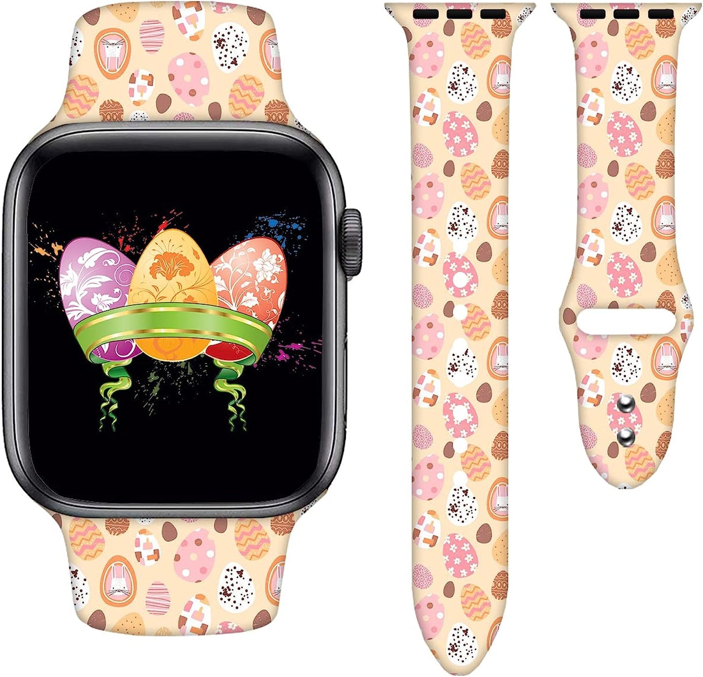 Watch Bands Compatible Apple Watch Band 38Mm 40Mm 41Mm 42Mm 44Mm 45Mm 49Mm 49Mm for Women Men, Adjustable Soft Silicone Replacement Smartwatch Wristband for Iwatch Series 8 8 7 6 5 4 3 2 1 SE SE GEJPJGE happy easter eggs 38mm/40mm/41mm (M/L)