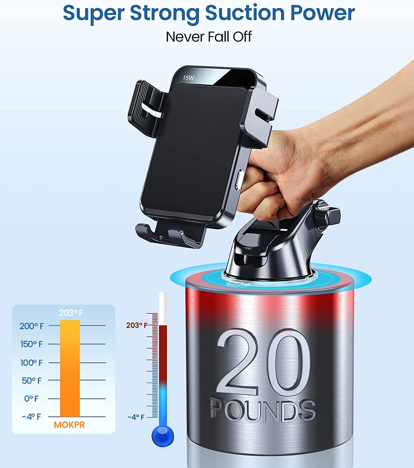 Wireless Car Charger, MOKPR 3 In1 Long Arm Car Mount, 15W Auto Clamping Car Charger Dash Windshield Air Vent Phone Holder Compatible with Iphone 14/13/13 Pro/12 Pro/12/11/X/8, Samsung S23/S22/S21,Etc MOKPR