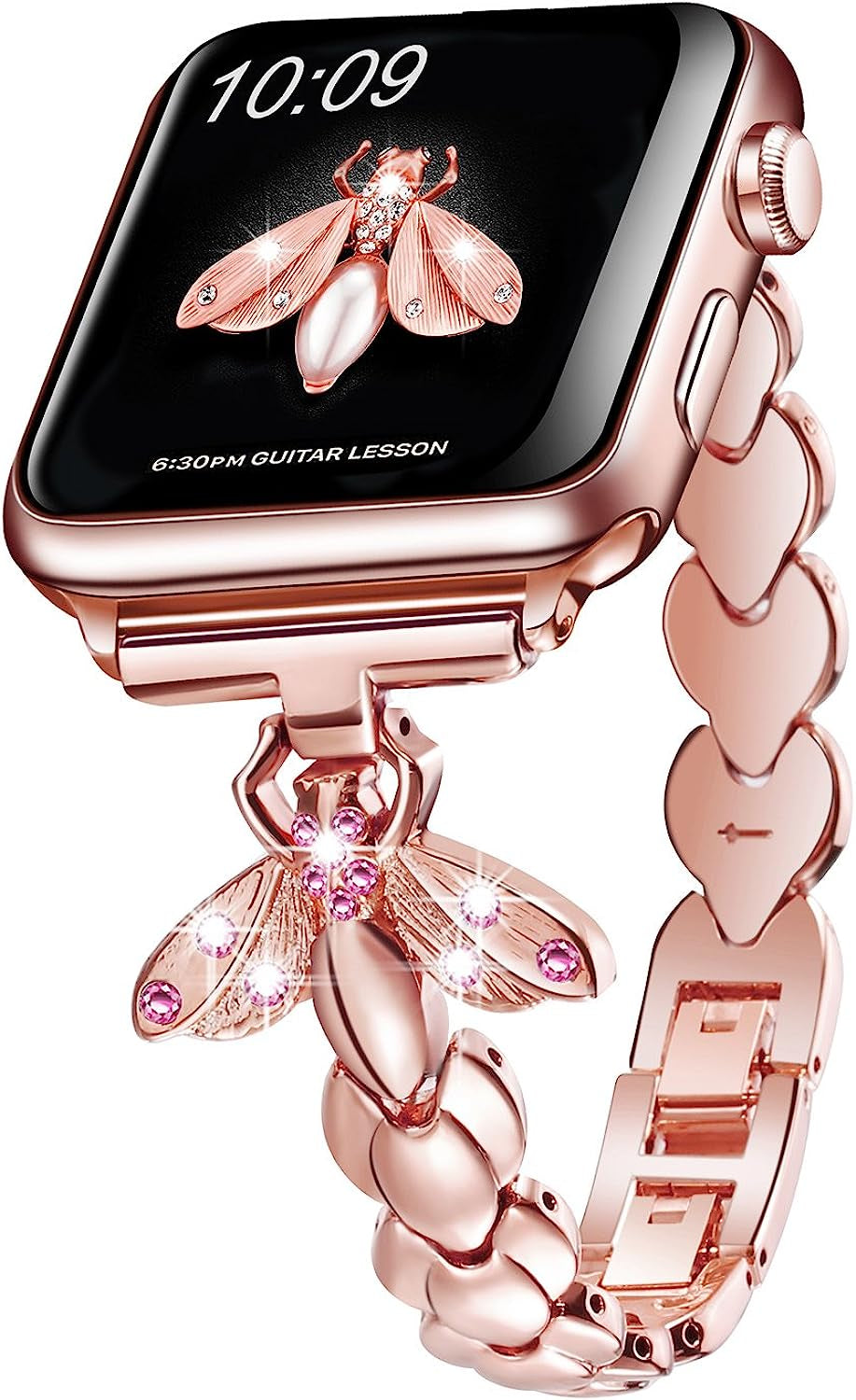 Sangaimei Strap Compatible Apple Watch Ultra Band 49Mm 45Mm 44Mm 42Mm 41Mm 40Mm 38Mm Women Bee Iwatch Band Stainless Steel Wristband for Apple Watch Series 8/7/6/5//4/3/2/1/SE SaNgaiMEi Rose pink 38mm/40mm/41mm