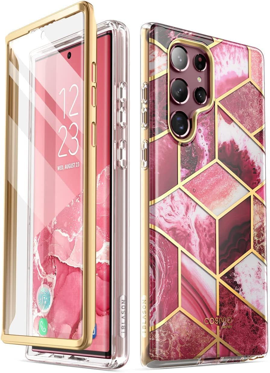 I-Blason Cosmo Series for Samsung Galaxy S22 Ultra 5G (2022 Release), Slim Stylish Protective Case with Built-In Screen Protector (Ocean) i-Blason Red