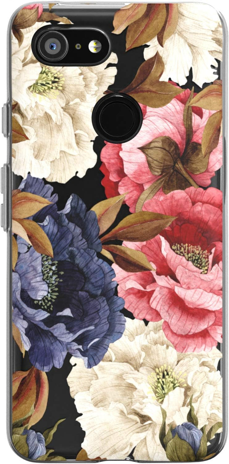 Toik Slim TPU Phone Case for Google Pixel XL 2 XL 3 XL 3A XL 4 XL 2019 Protective Gift Luxury Lightweight Girly Flowers Women Rose Design Flexible Floral Print Silicone Clear Anemone Cover Red Toik Autumn Petals