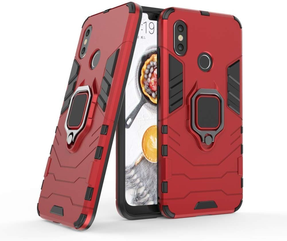 Lulumain Compatible with Xiaomi Mi 8 Case, Magnetic Car Phone Ring Holder 360 Protective Case for Xiaomi Mi8 (Navy Blue) LuluMain Red