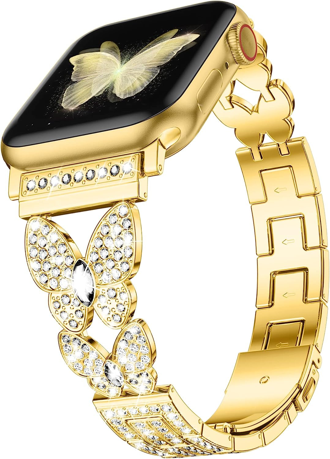Dgege Bling Band Compatible for Apple Watch Bands 38Mm 40Mm 41Mm Women, Cute Butterfly Fashion Sparkle Bracelet Slim Jewelry Metal Strap for Iwatch Series 8 7 6 5 4 3 2 1 SE Ultra DGege Gold 42/44/45/49mm
