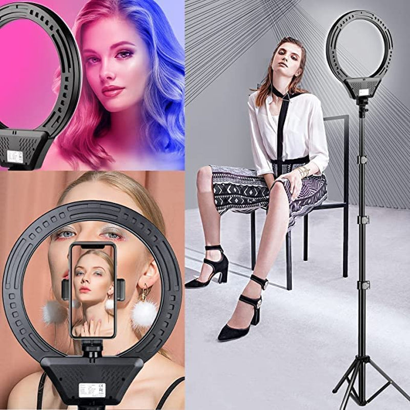 10" Ring Light with Tripod Stand and Phone Holder RGB Selfie Ring Light with 59" Stand & Desk Phone Tripod Stand,8 Dimming Levels,17 Color LED Ring Lights for Phone,Live Stream,Make Up,Youtube,Tiktok VALUSIN