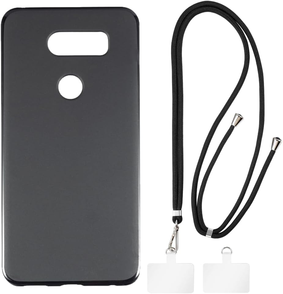 Shantime LG V30 Case + Universal Mobile Phone Lanyards, Neck/Crossbody Soft Strap Silicone TPU Cover Bumper Shell for LG V30+ (6”) Shantime Black Case + Black Lanyard