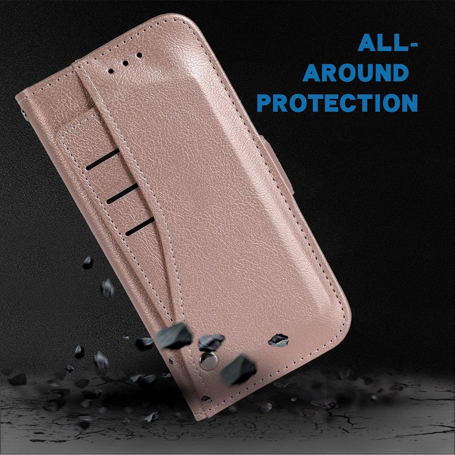 Asuwish Compatible with LG V40 Thinq Wallet Case Wrist Strap Lanyard Leather Flip Cover Card Holder Stand Cell Accessories Phone Cases for LGV40 Storm V 40 Thin Q V40Thinq LG40 40V 40Thinq Rose Gold Asuwish