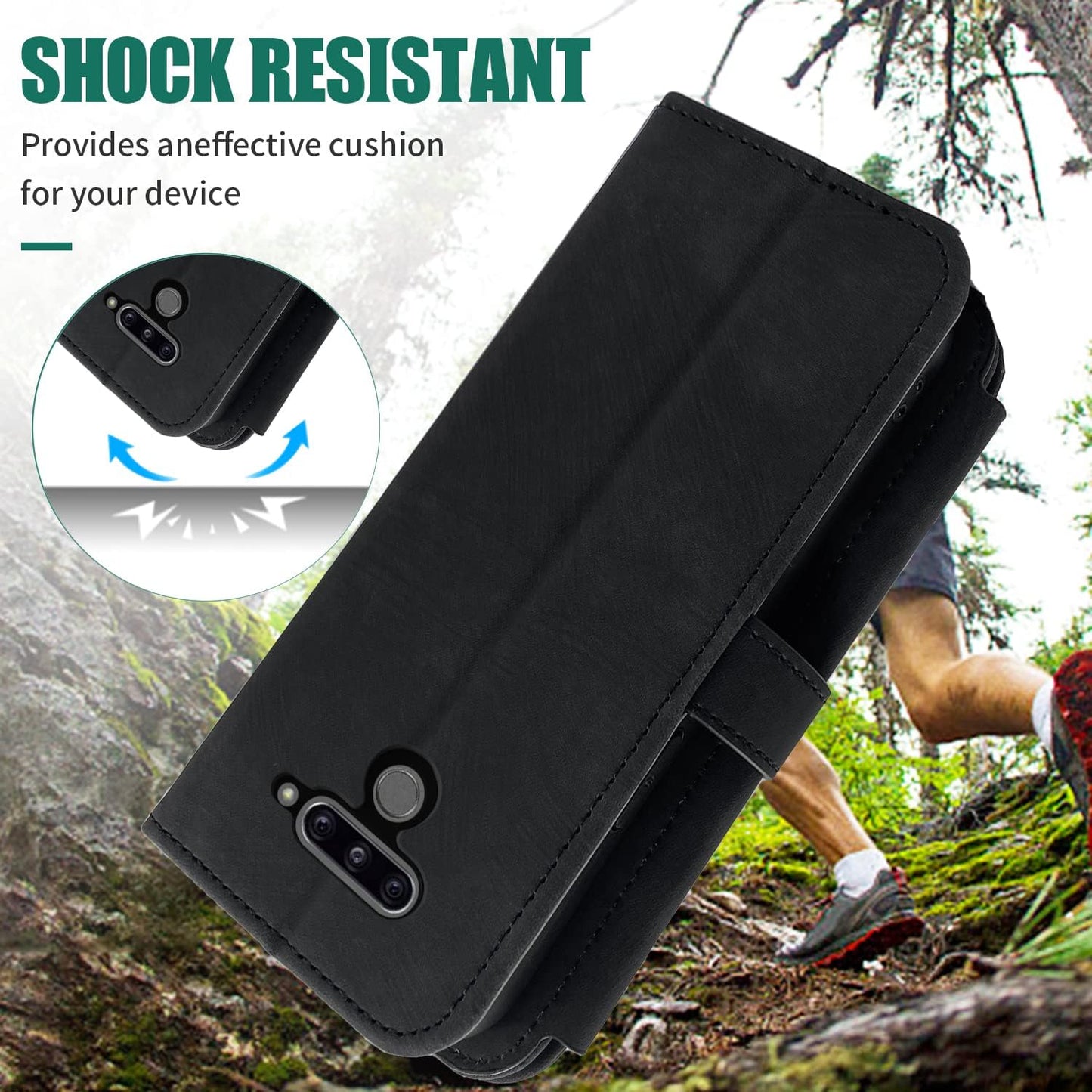 Compatible with LG V40 Thinq Wallet Case Flip Credit Card Holder Cell Phone Cover for Folio Purse Lanyard Wrist Strap Rugged Slot Mobile LGV40 Storm V 40 Thin Q V40Thinq LG40 40V 40Thinq Women Black Furiet