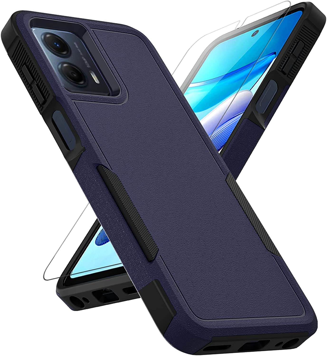 For Moto G 5G 2023 / Moto G Power 5G 2023 Case: Dual Layer Protective Heavy Duty Cell Phone Cover Shockproof Rugged with Screen Protector - Military Protection - Motorola Moto G 5G 2023, Red Jinxian Co., Ltd. Navy Blue (Pc) + Black (Tpu)
