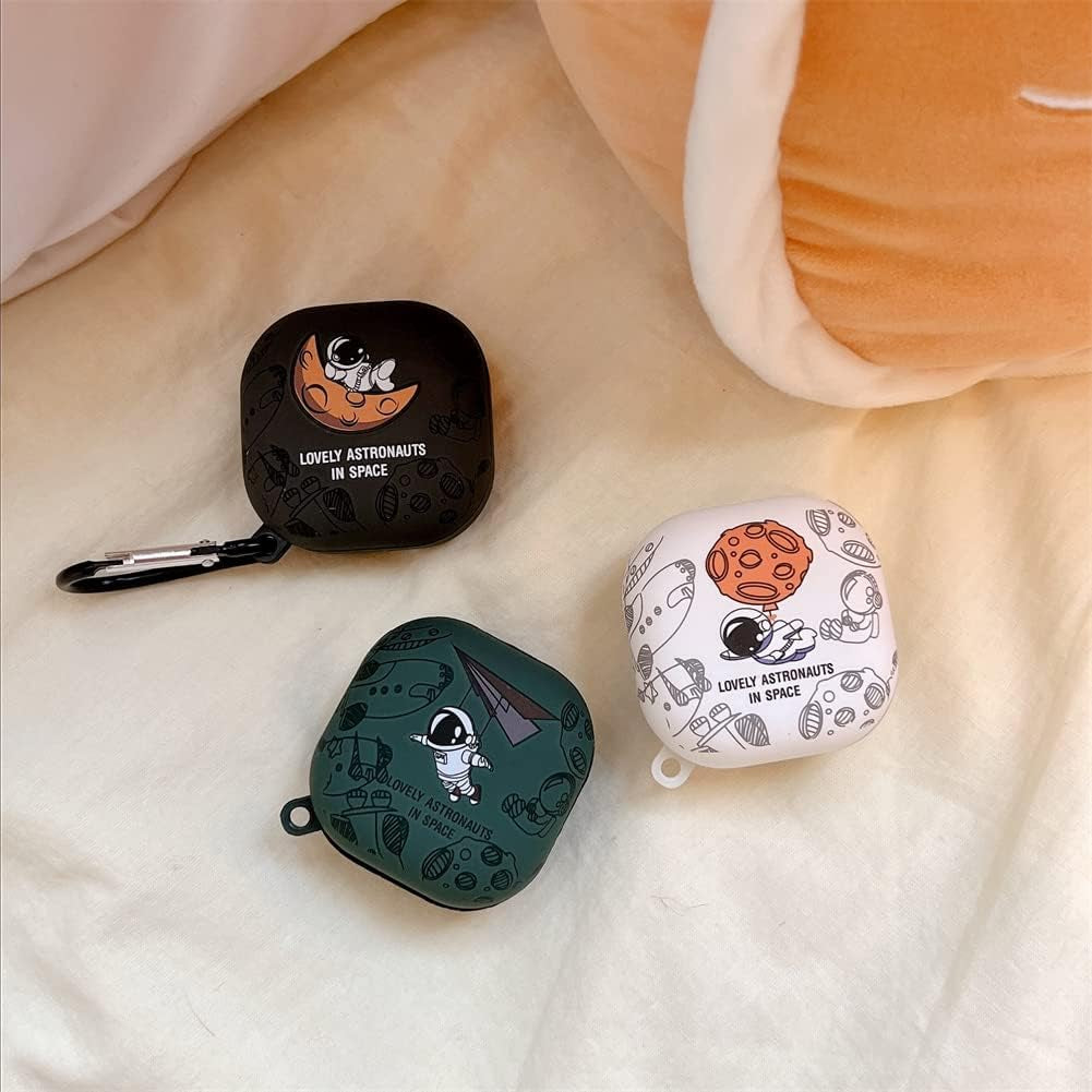 2 Pack Cute Lovely Design Astronaut Style Soft Silicone Protective Case Cover Compatible with Samsung Galaxy Buds 2/Galaxy Buds Pro/Galaxy Buds Live Earphone, Skin Sleeve with Key Chain (Black+White) DAYJOY