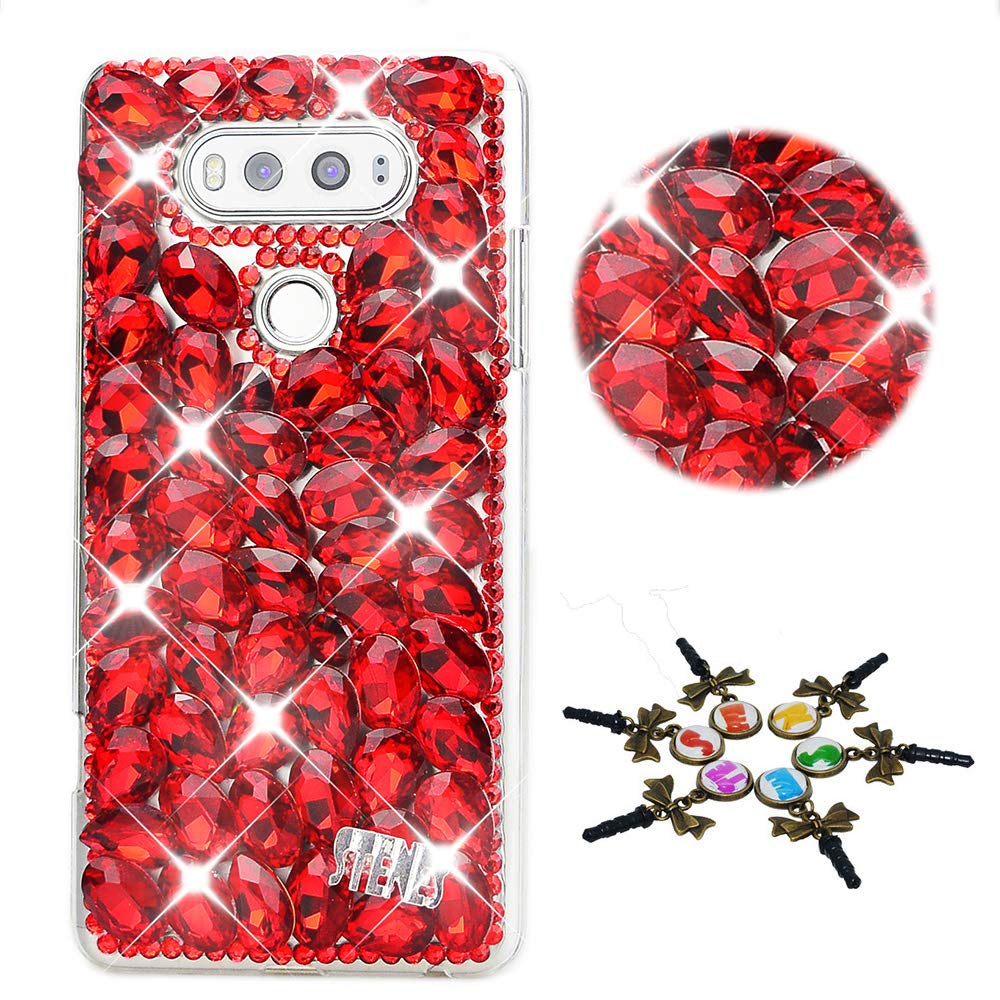 STENES Bling Case Compatible with LG G8 Thinq - STYLISH - 3D Handmade Crystal Pretty Rhinestone Design Cover Compatible with LG G8 Thinq - Red&White STENES Pretty Rhinestone / Red Design For Lg G8 Thinq