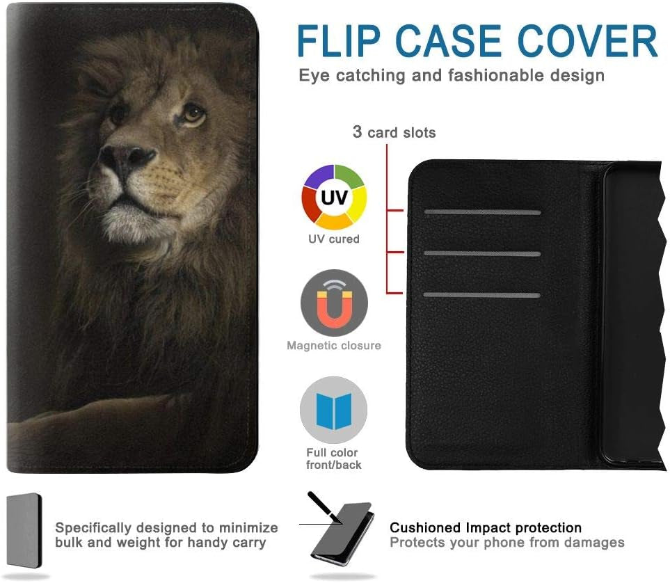 RW0472 Lion PU Leather Flip Case Cover for LG V30, LG V30 Plus, LG V30S Thinq, LG V35, LG V35 Thinq jjphonecase