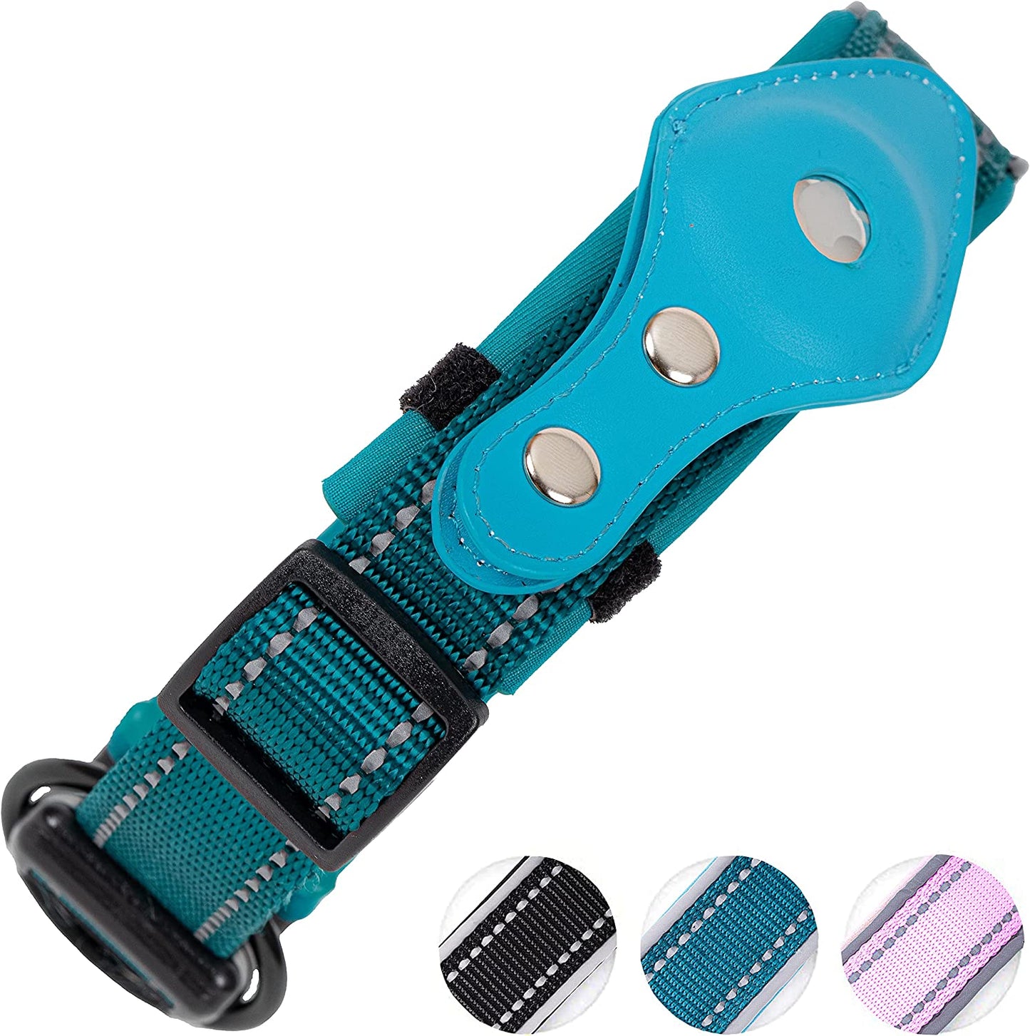 Safe Paws Reflective Airtag Dog Collar with Soft Neoprene - Our Durable Airtag Collar Holder Uses Heavy Duty Buttons to Secure Your Airtag - Air Tag Collars for Small Medium Large & XL Dogs (Black S) Safe Paws Blue Large