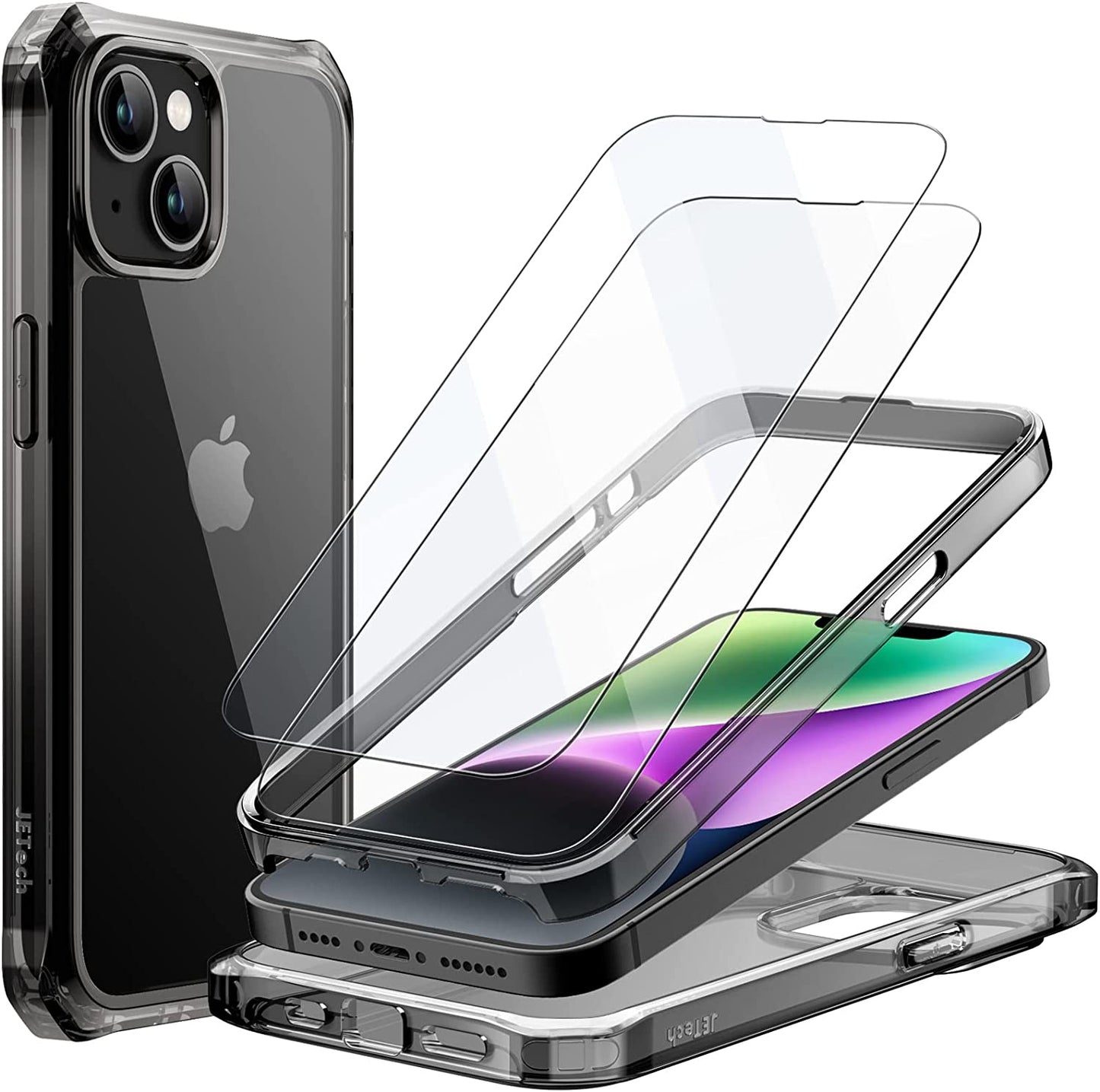 Jetech Case for Iphone 14 plus 6.7-Inch with 2-Pack Tempered Glass Screen Protector, 360 Full Body Shockproof Bumper Phone Cover Protective Clear Back (Clear) JETech Black Iphone 14 Plus 6.7-Inch