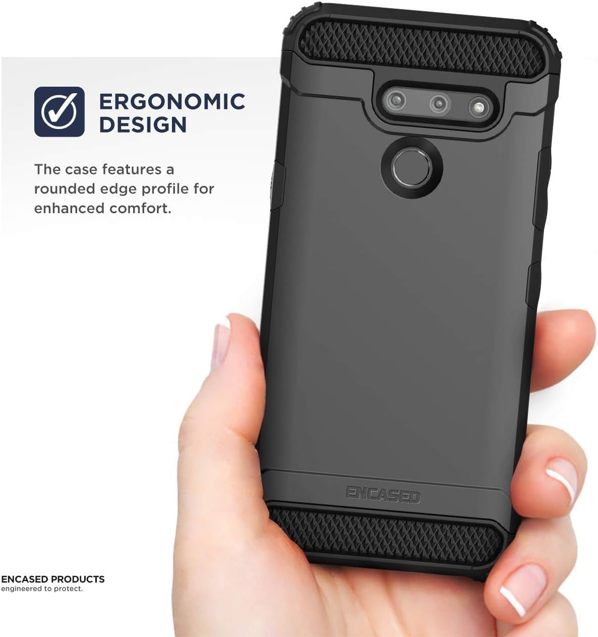 Encased Belt Clip Holster Case Compatible with LG G8 Thinq (Scorpio Armor) Protective Tough Grip Cover with Holder - Black Encased