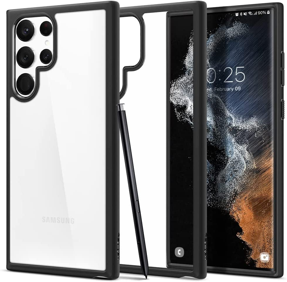 Spigen Ultra Hybrid Designed for Galaxy S22 Ultra Case (2022) - Crystal Clear Spigen Matte Black