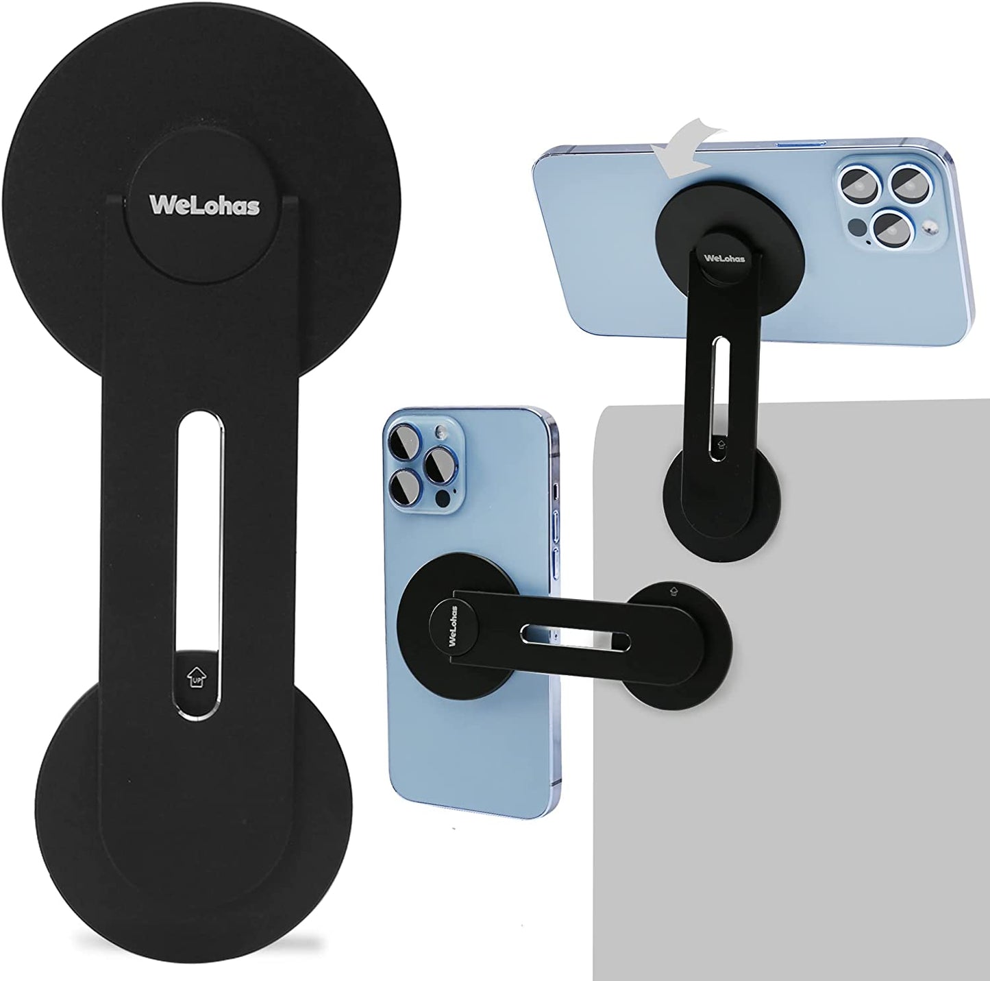 Welohas Magnetic Phone Holder for Laptop,Continuity Camera Mount for Ios 16/Macos 13 Ventura,Suitable for Imac,Desktop Computer,Tesla Model 3/X/Y/S & Iphone 14/13/12,Adjustable Laptop Phone Holder WeLohas Black