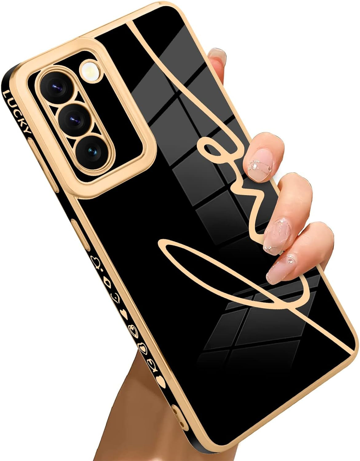 Bonoma for Samsung Galaxy S21 plus Case Love Letter Graphic Plating Electroplate Luxury Elegant Case Camera Protector Soft TPU Shockproof Protective Back Cover Galaxy S21 plus Case -Pink Bonoma Black