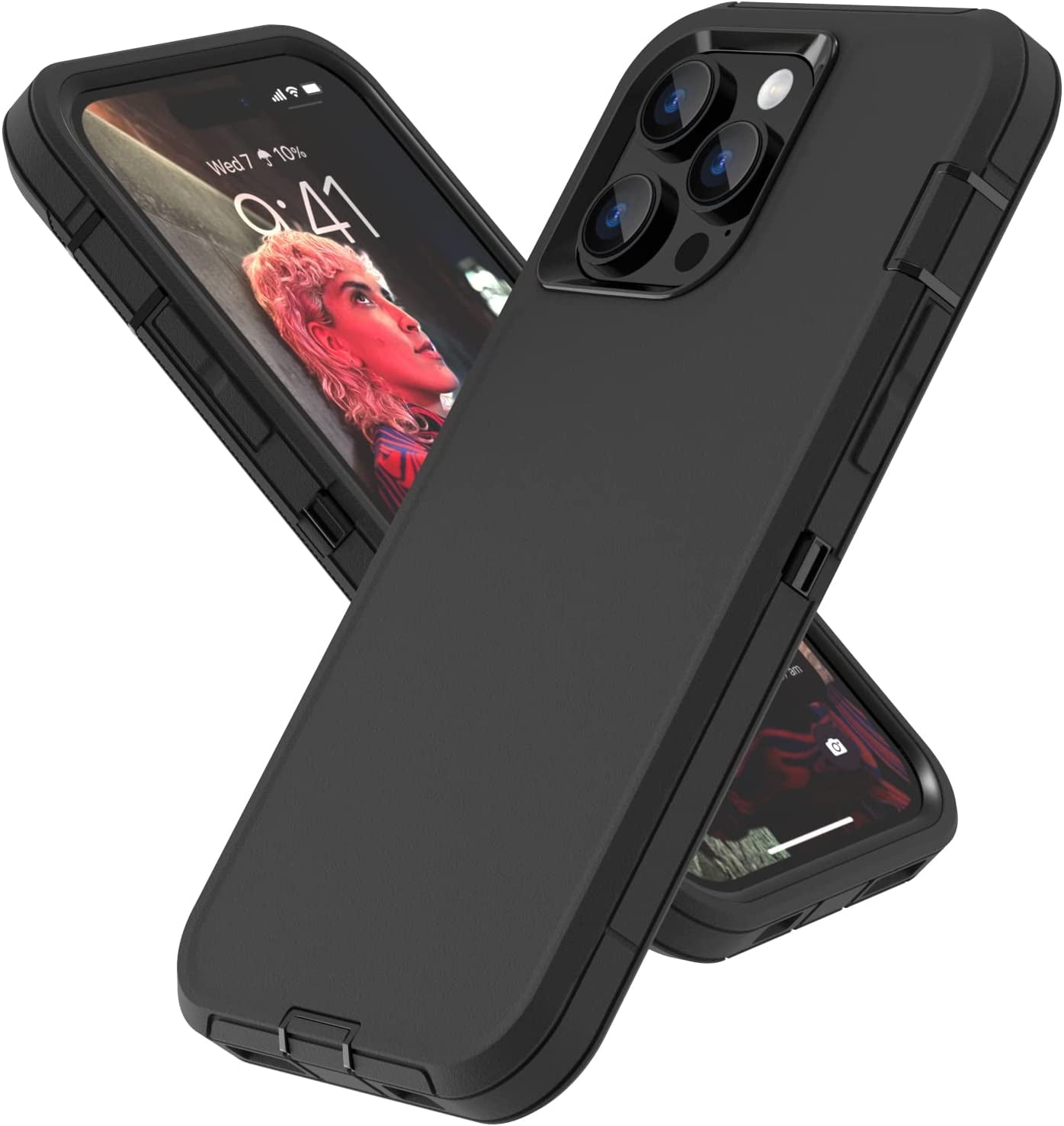 For Iphone 14 Pro Max Case with Full Body Protection, Heavy Duty Shockproof Military Grade 3 in 1 Silicone Rubber with Hard PC Rugged Durable Phone Cover for 14 Pro Max 6.7 Inch. (Teal Ltblue) Sansunto Black