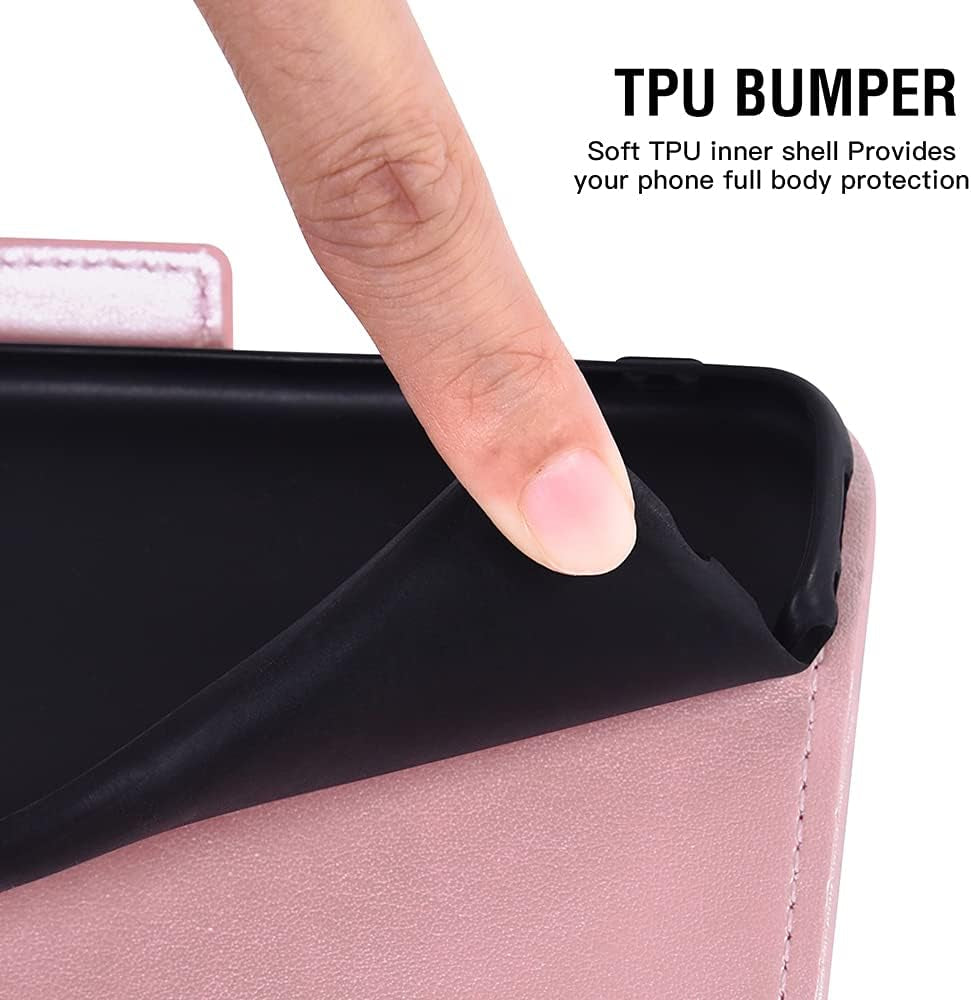 Compatible with LG G7 Thinq Wallet Case and Tempered Glass Screen Protector Flip Cover Card Holder Cell Phone Cases for LGG7 One G 7 plus LG7 Fit Lg7Thinq 7G Thin Q G7+ G7Thinq Lgg7Thinq Men Rose Gold Asuwish
