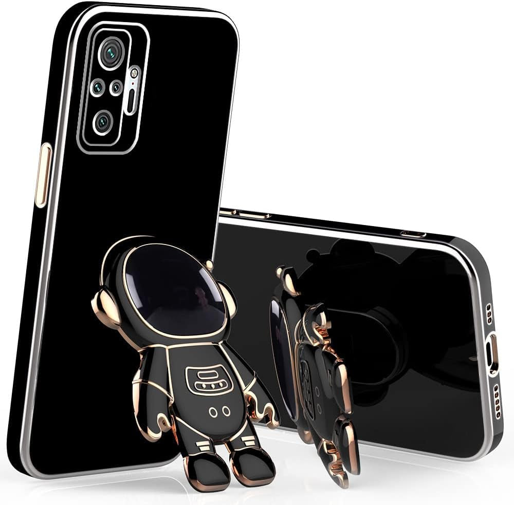 Compatible with Xiaomi Redmi Note 10 Pro Case Silicone TPU Plating, Xiaomi Redmi Note 10 Pro Cases Cute Astronaut Pattern Phone Case with Stand (Pink) Tiwinxing Black